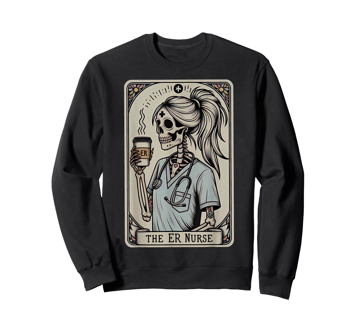 Skeleton Emergency Room Nurse Halloween Tarot Card Nursing T-Shirt