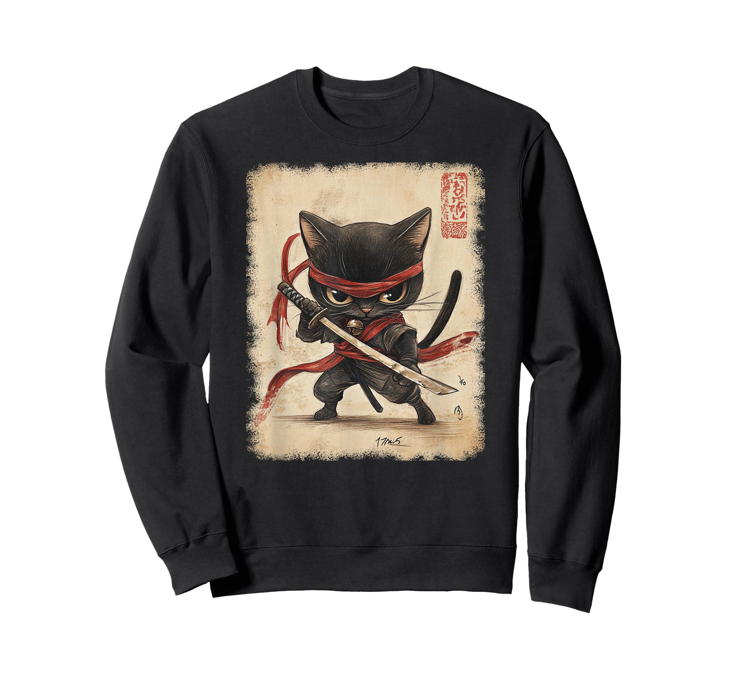 Japanese Samurai Kitten Kawaii Ninja Cat T-Shirt