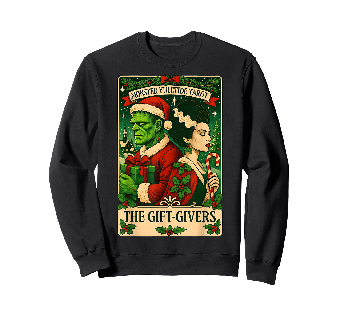 Christmas Frankenstein and Bride The Lovers Tarot Card T-Shirt