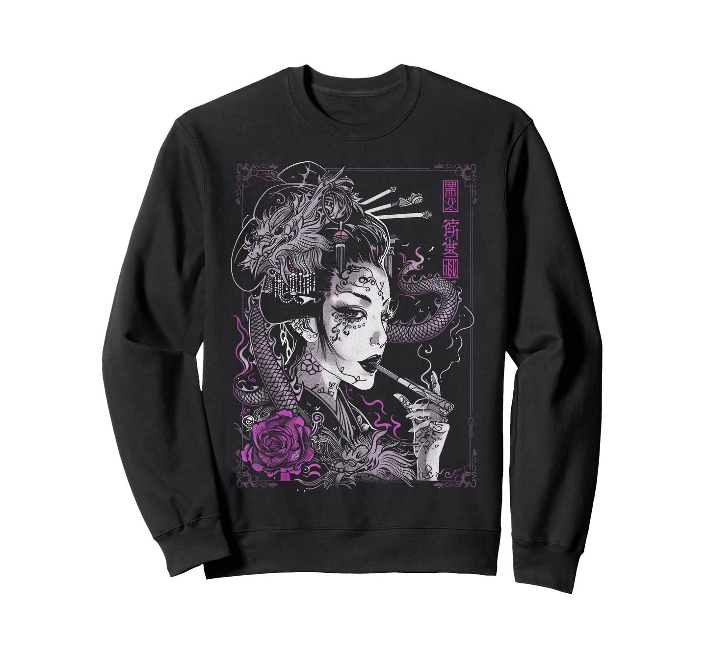 Anime Japanese Goth Cyberpunk City Geisha Art Vintage Purple T-Shirt