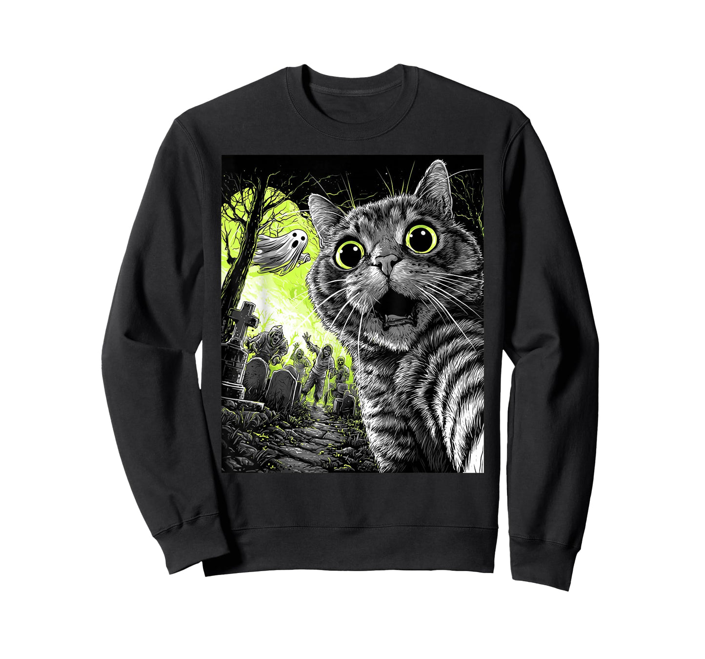 Zombie Cat Selfie Funny Scary Halloween Cemetery Ghost T-Shirt