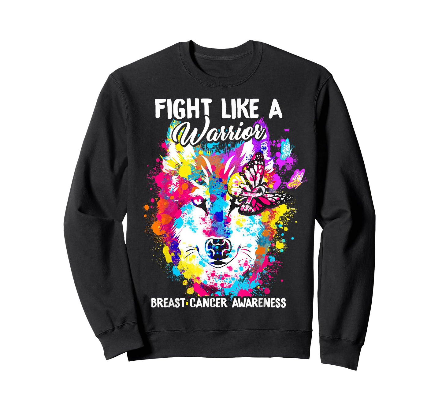 Fight Like A Warrior Breast Cancer Awareness Wolf Butterfly T-Shirt