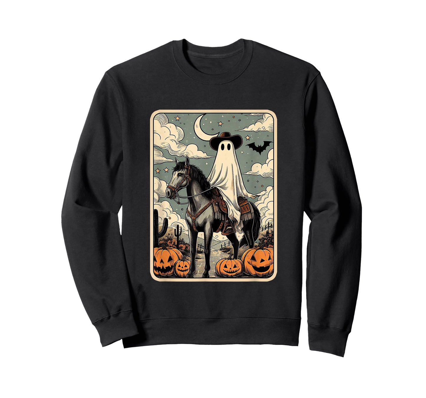 Cowboy Ghost Riding Horse Funny Tarot Card Halloween Season T-Shirt