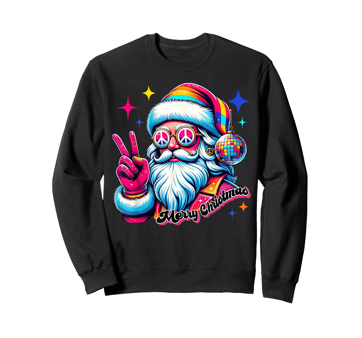 Colorful Santa Claus Peace Sign Hippie Christmas Holiday T-Shirt
