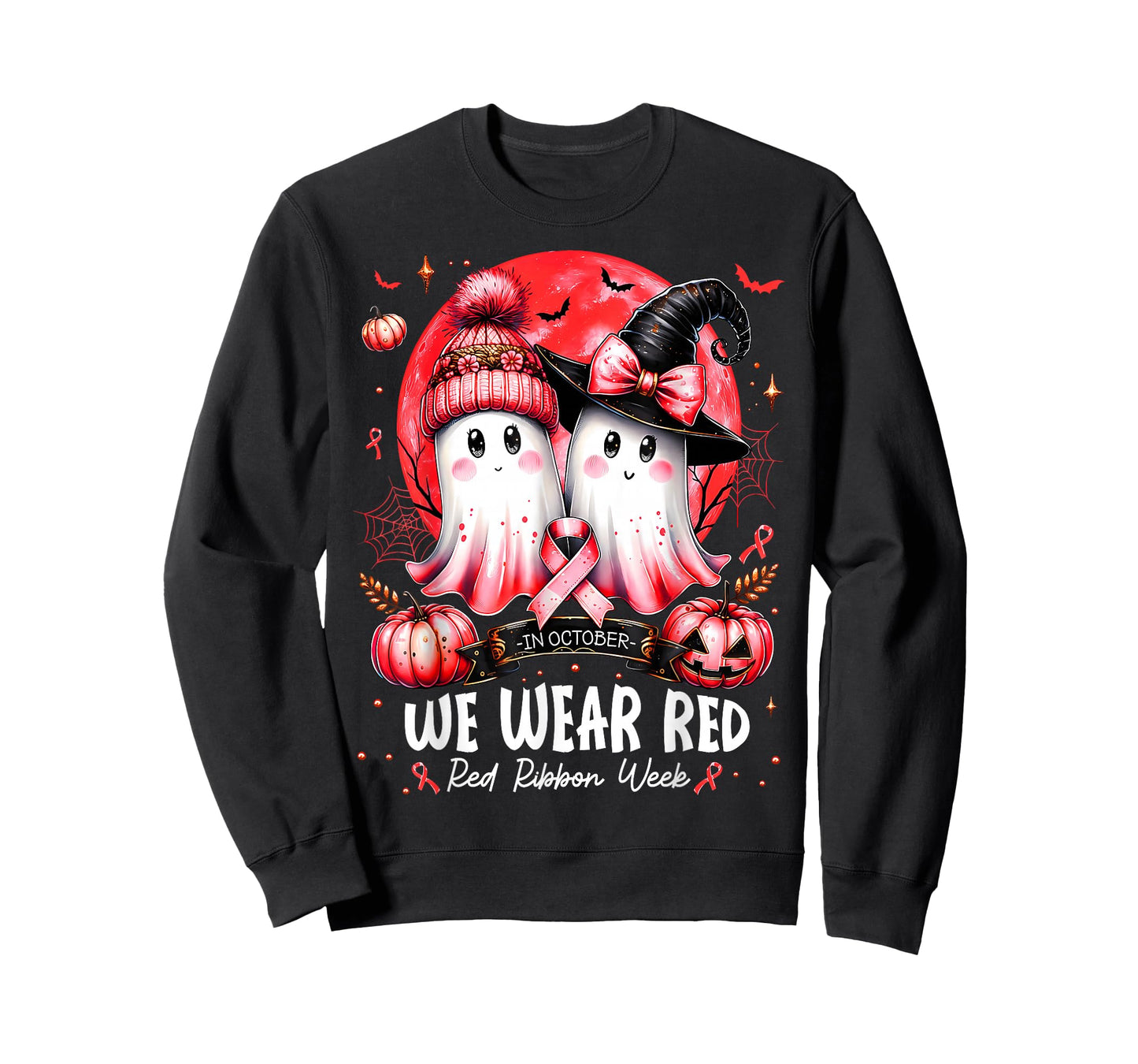 in October We Wear Red Ghost Witch Red Ribbon Week Halloween T-Shirt