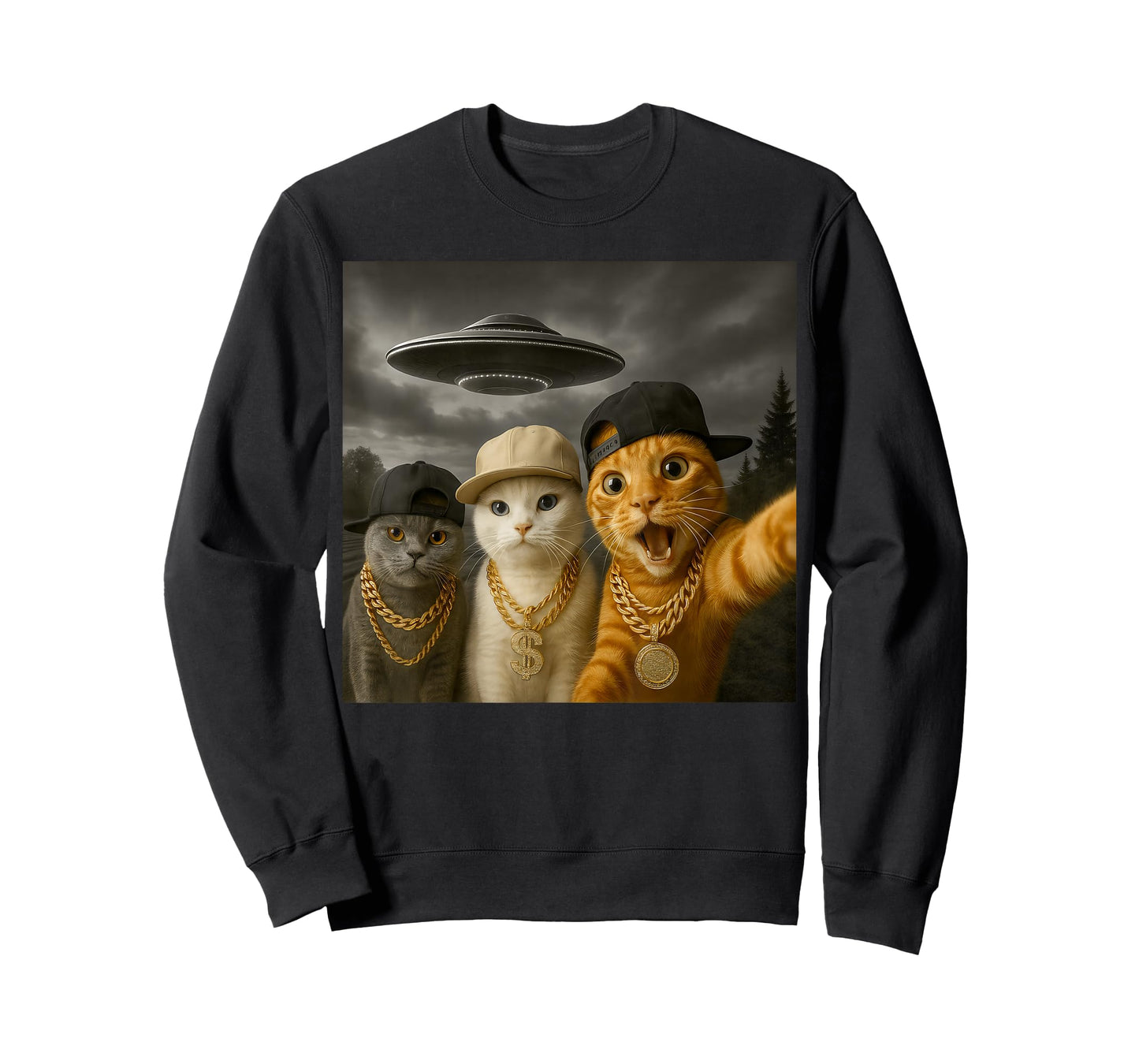 Homies Funny Cat Selfie UFO Hip Hop Rap, Men Women Kids T-Shirt