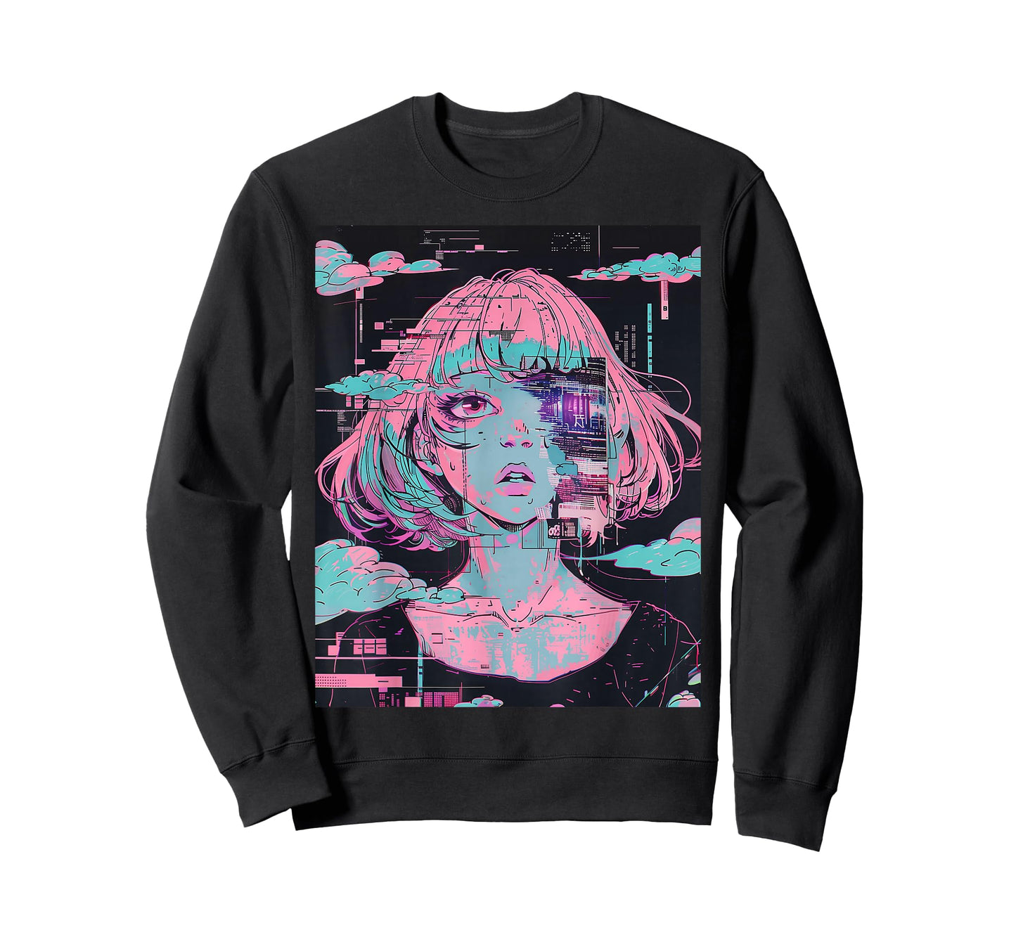 Anime Girl Vaporwave Glitchcore Pastel Goth Distressed T-Shirt