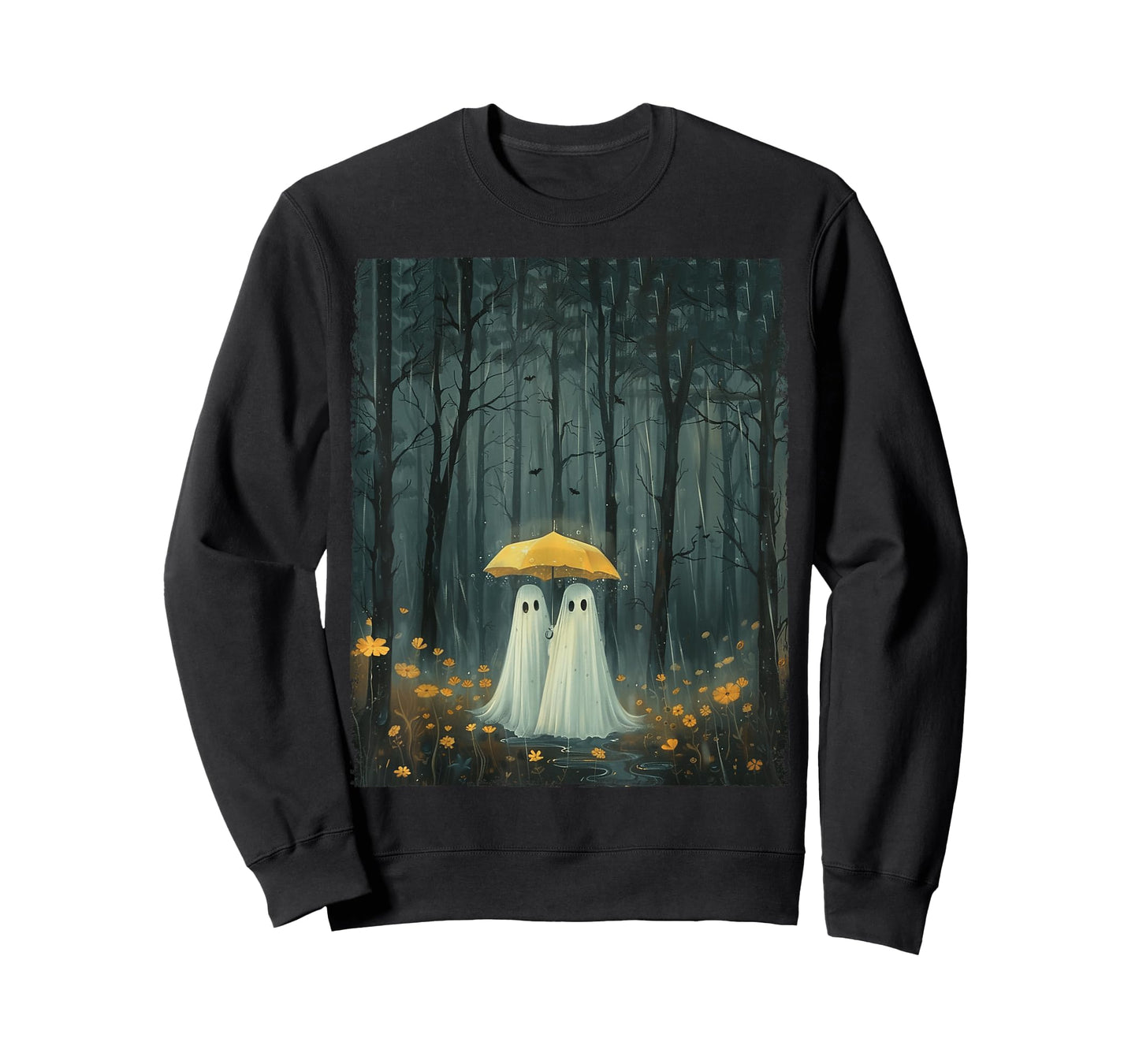 Floral Ghost Holds Umbrella Couple Spooky Season Women Men T-Shirt