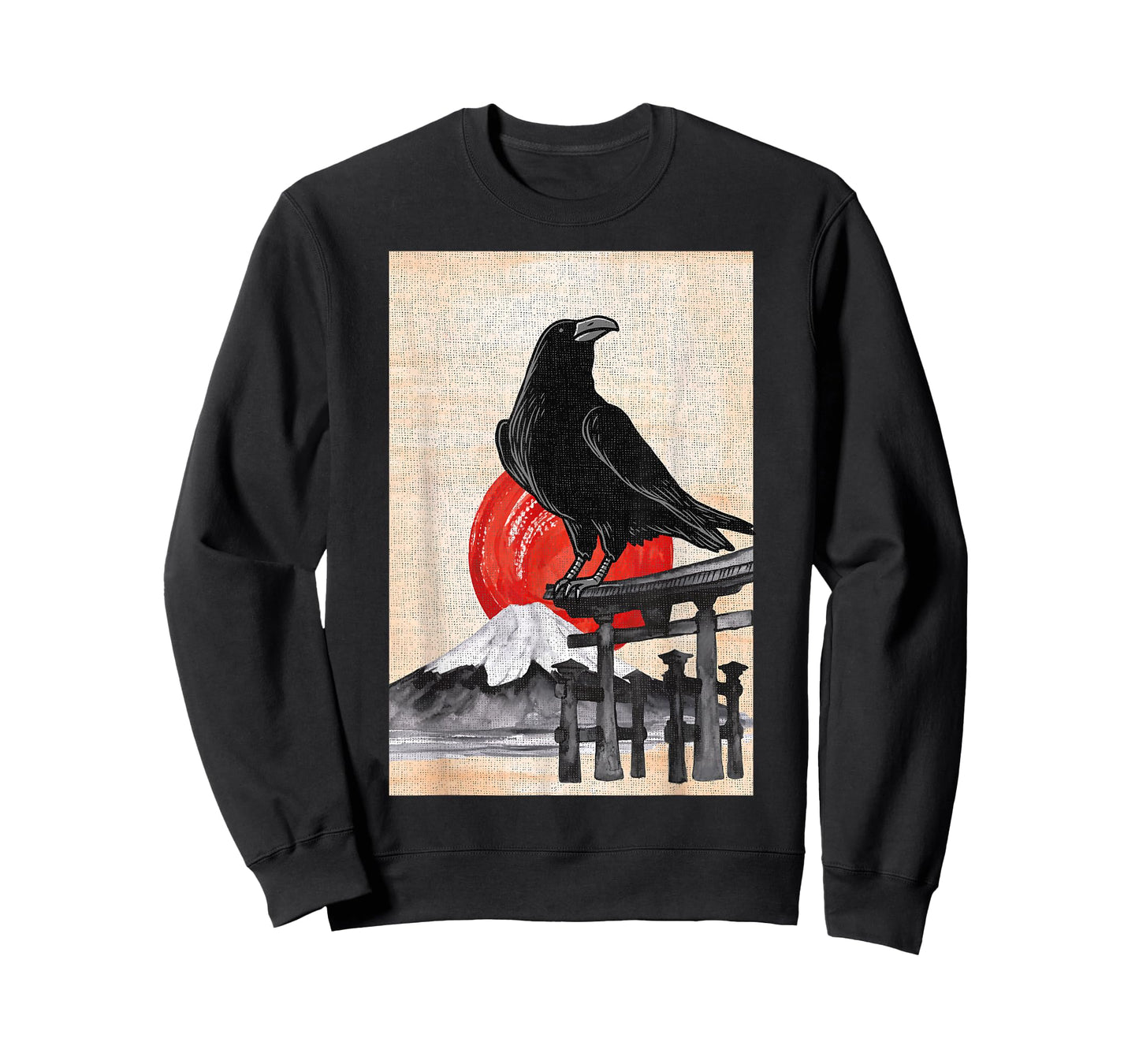 Japanese Style Red Moon Raven Graphic Black Crow Occult Goth T-Shirt