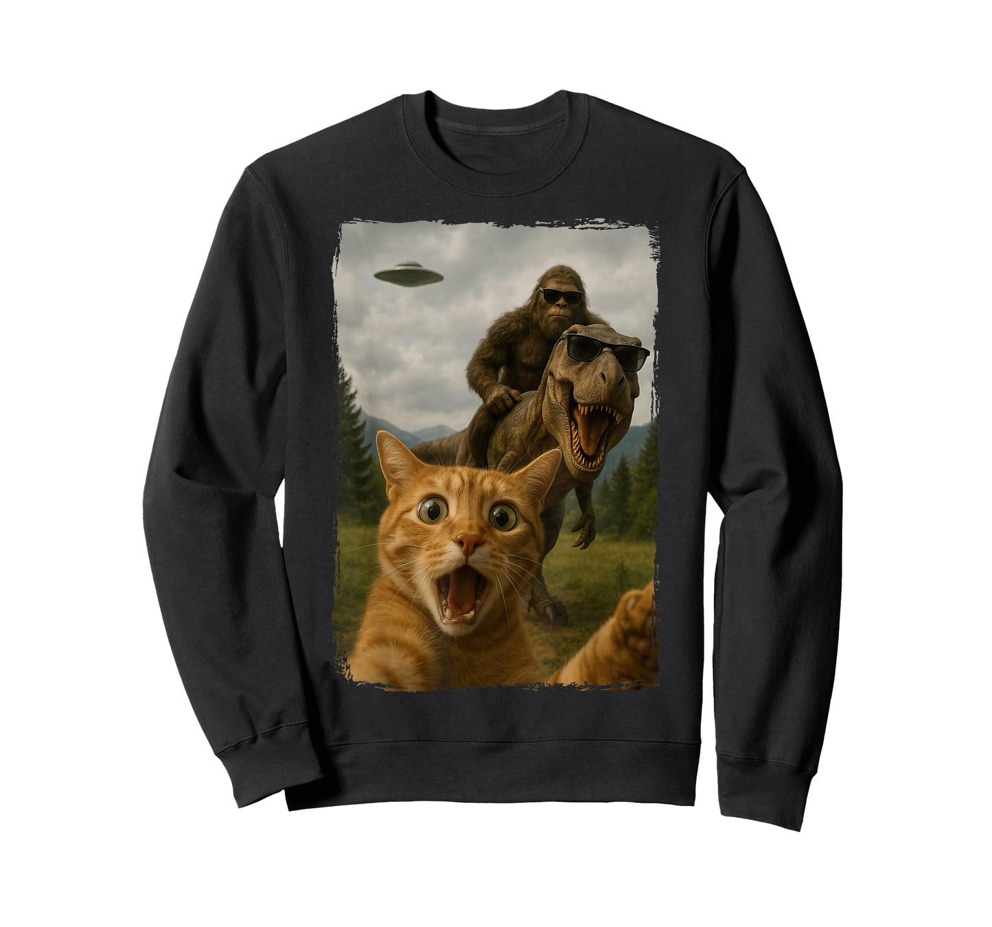Cat T-Rex Bigfoot Ufo Selfie T-Shirt