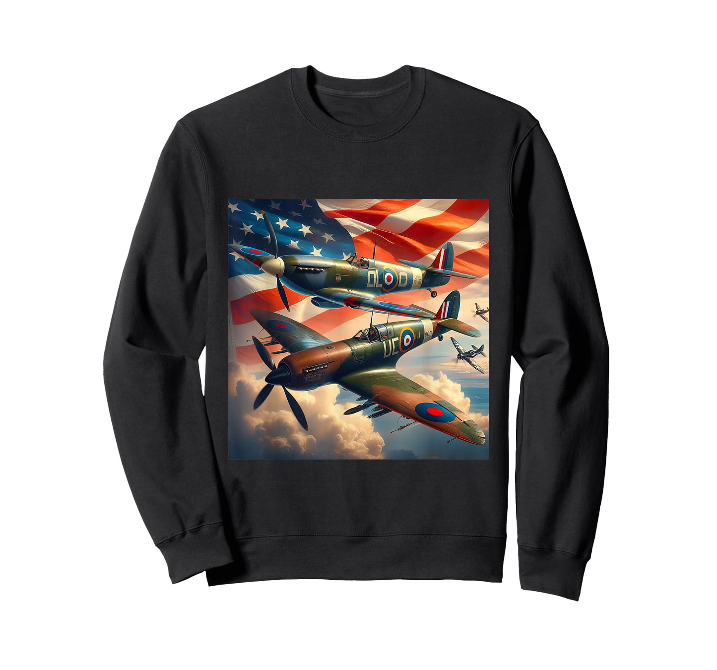 Spitfire F4U Corsair WW2 Airplanes US Flag T-Shirt