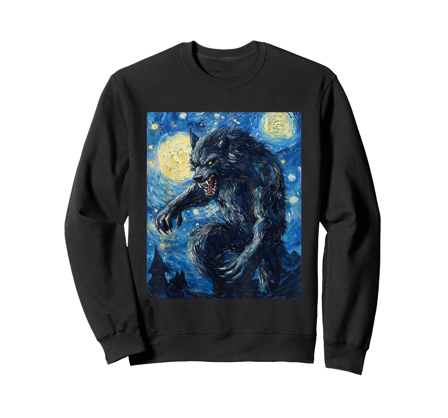 Werewolf Wolf Wolves - Van Gogh Style - Starry Night Graphic T-Shirt