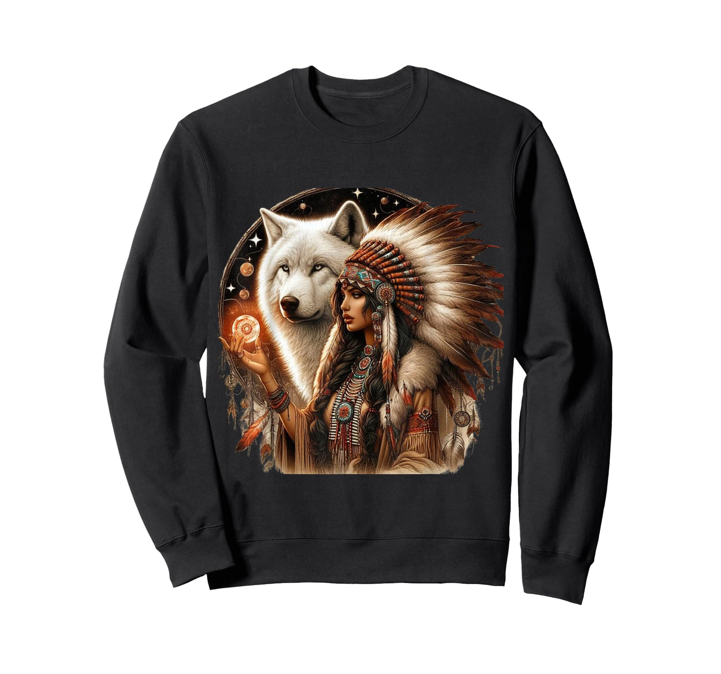 Indian Native American Woman With White Wolf Vitage Gifts T-Shirt