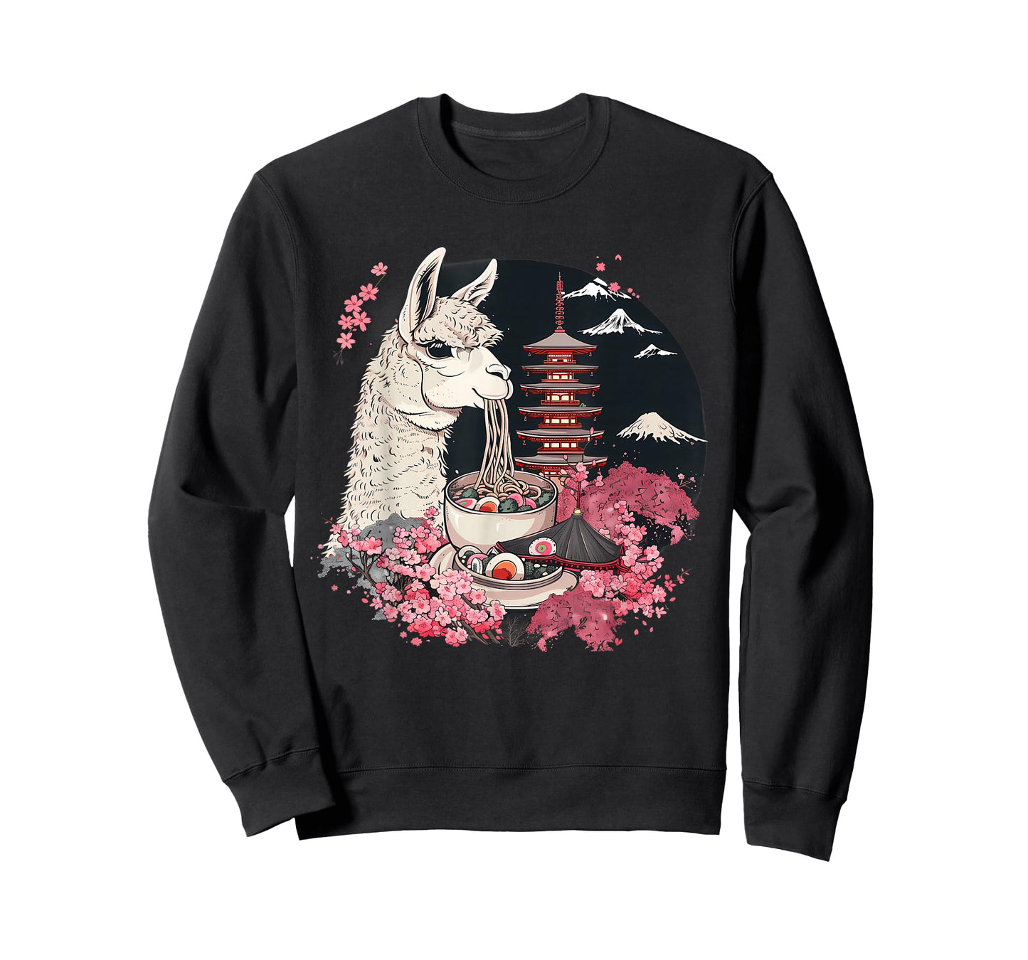 Llama Ramen Mount Fuji Sakura Pagoda Llamen Ramen Noodles T-Shirt