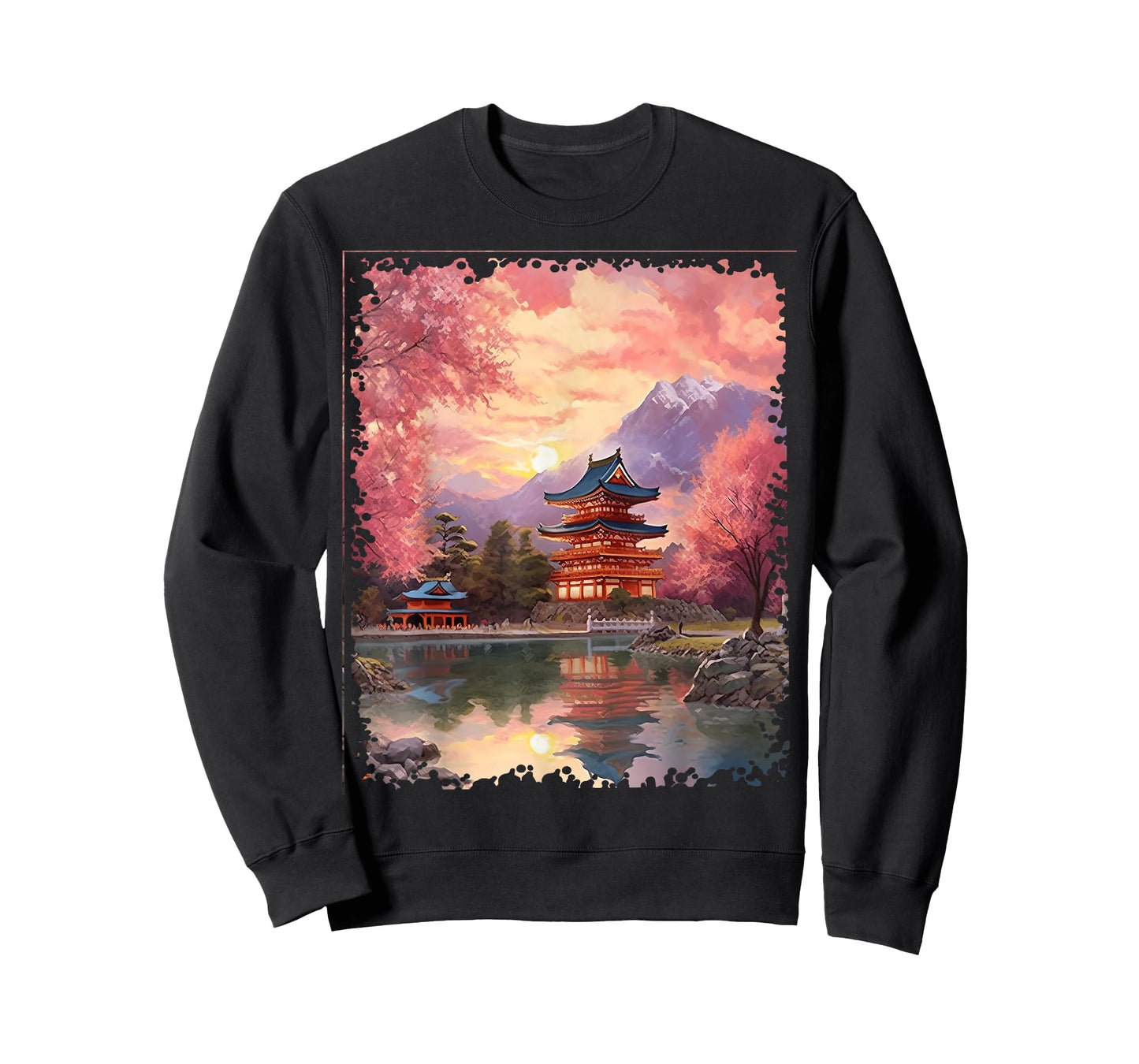 Vintage Japanese Flower Tee Mountain View Landscape Graphic T-Shirt