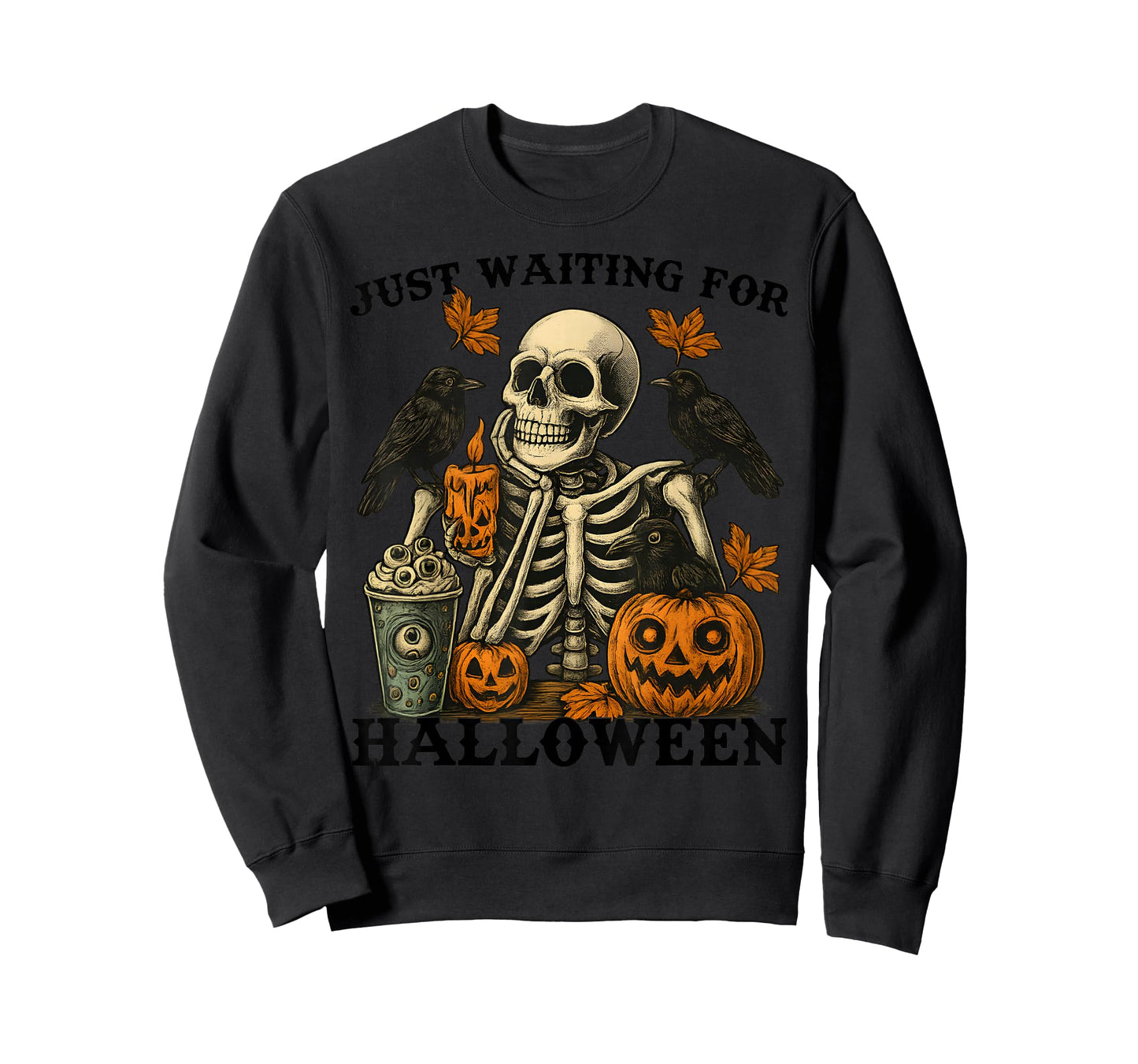 Just Waiting For Halloween Skeleton Coffee Jack Or Lantern T-Shirt