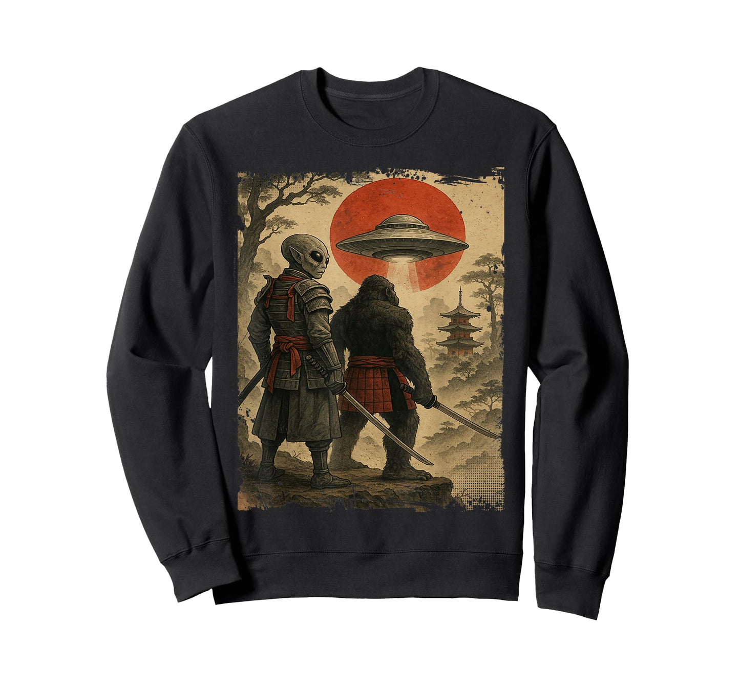 Bigfoot Ninja Alien Vintage Japanese Samurai Ukiyo-e Bigfoot T-Shirt