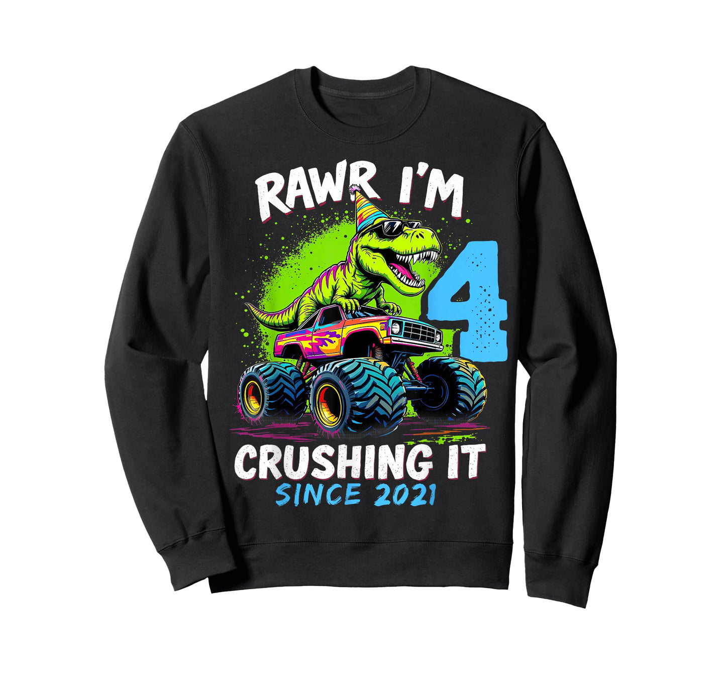 4th Birthday Monster Truck Dinosaur Party Boys Rawr I'm 4 T-Shirt