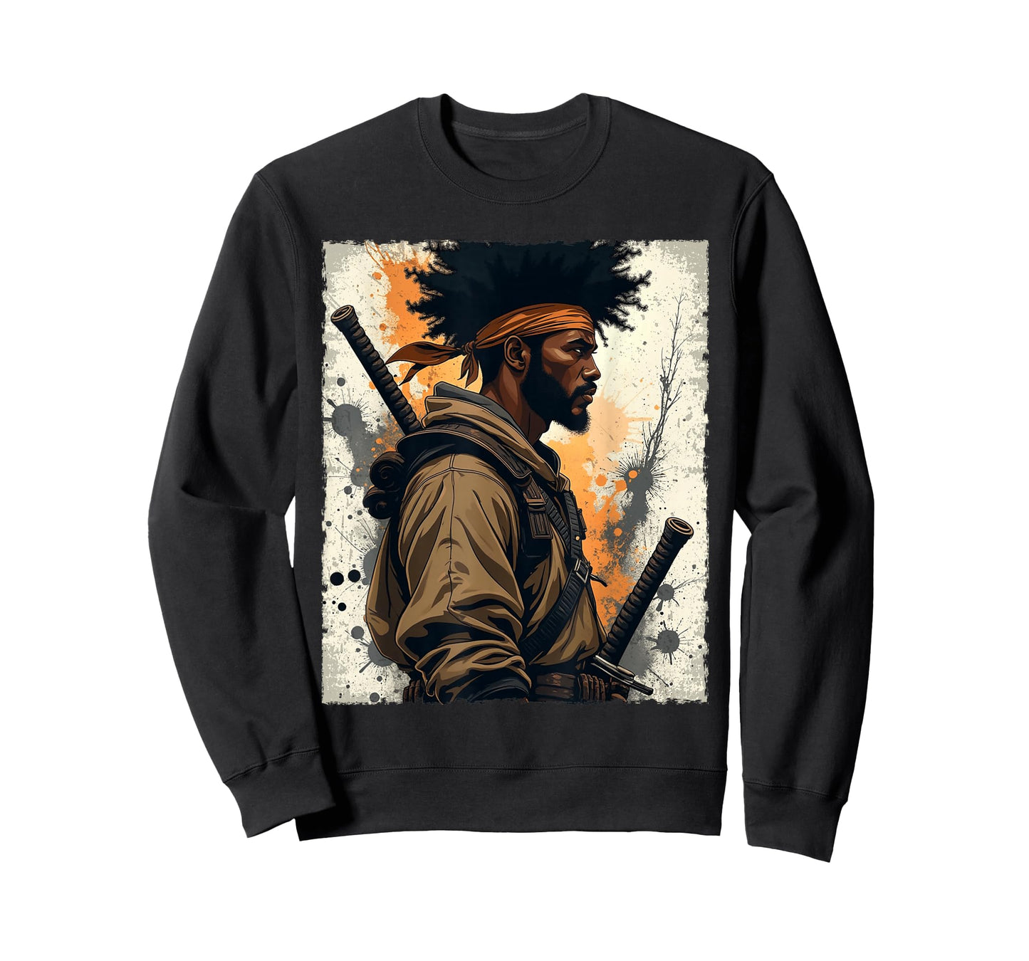 African Samurai Afro American Bushido Warrior Katana Vintage T-Shirt