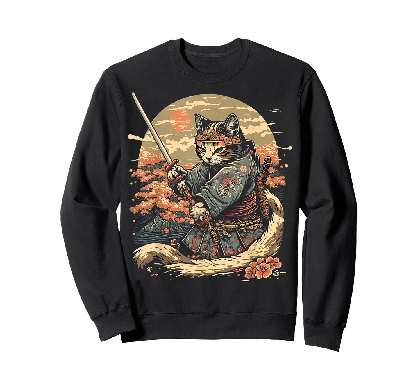 Japanese Art Cat Ninja Ukiyo-e Anime Style Samurai Cat T-Shirt