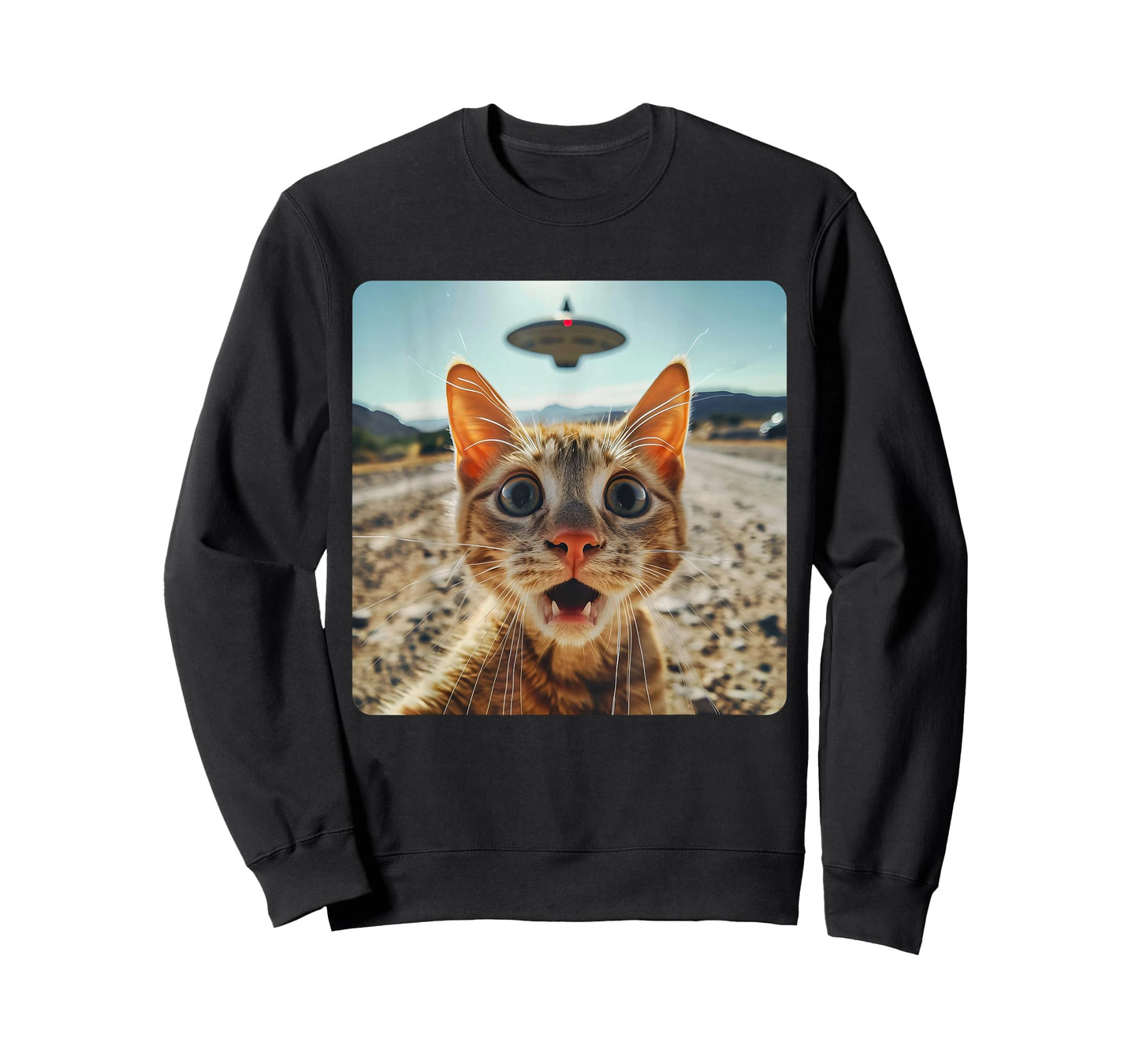 Extraterrestrial Encounter: Cat Selfie with Alien UFO T-Shirt