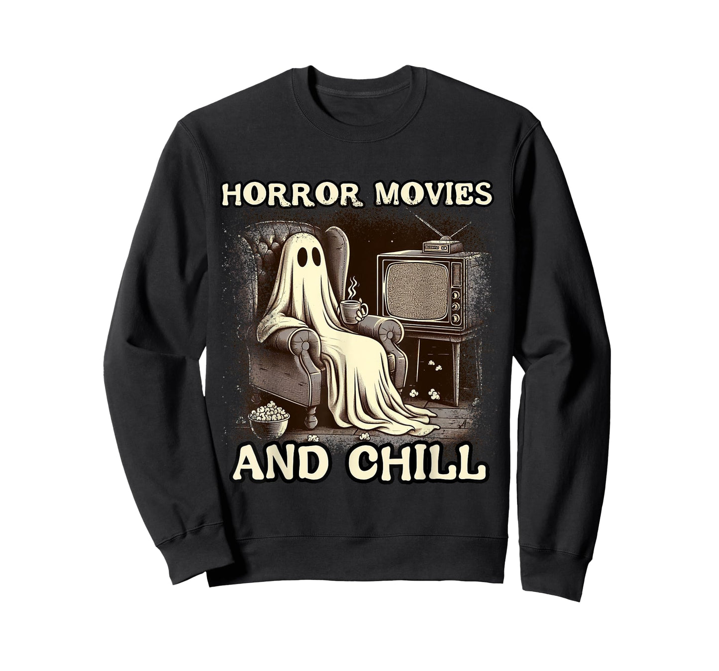 Horror Movies and Chill Halloween Ghost popcorn Spooky T-Shirt