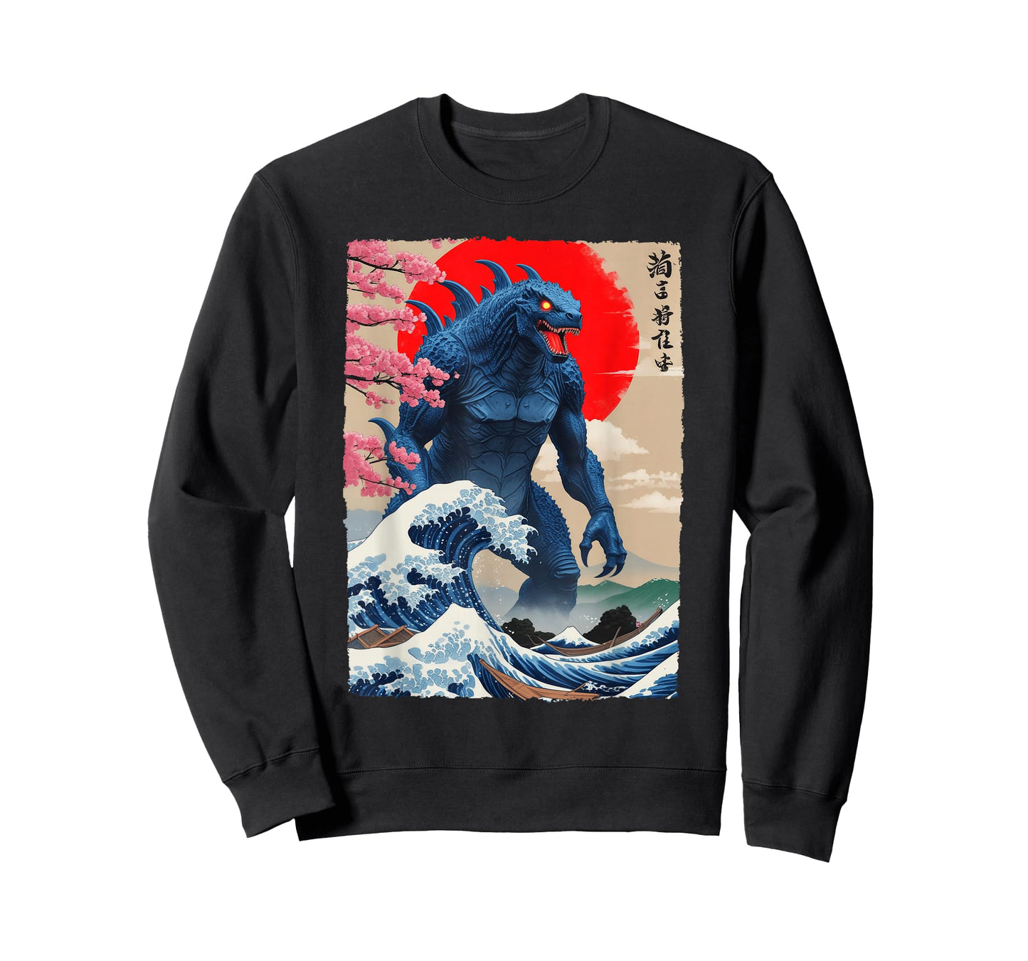 Monster Kaiju Cherry Blossom Japan Great Wave Off Kanagawa T-Shirt