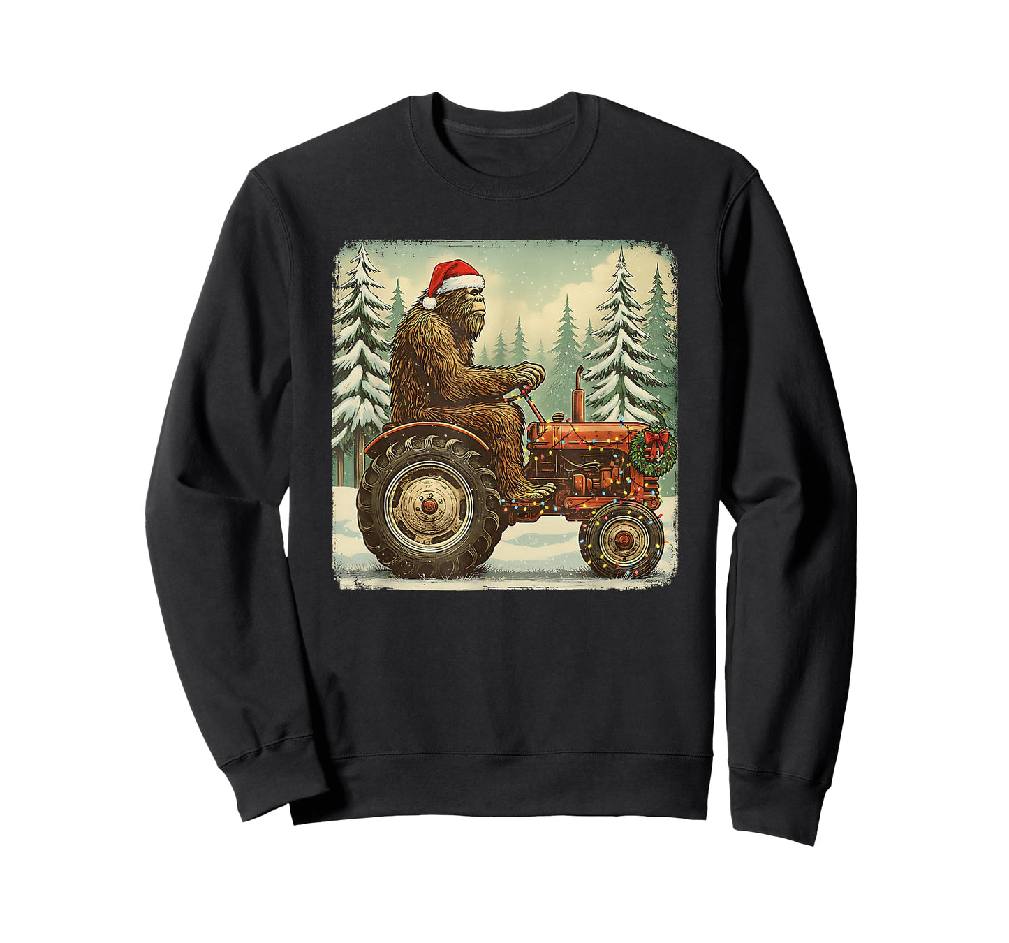 Tractor Christmas Bigfoot Sasquatch Santa Hat Farmer T-Shirt