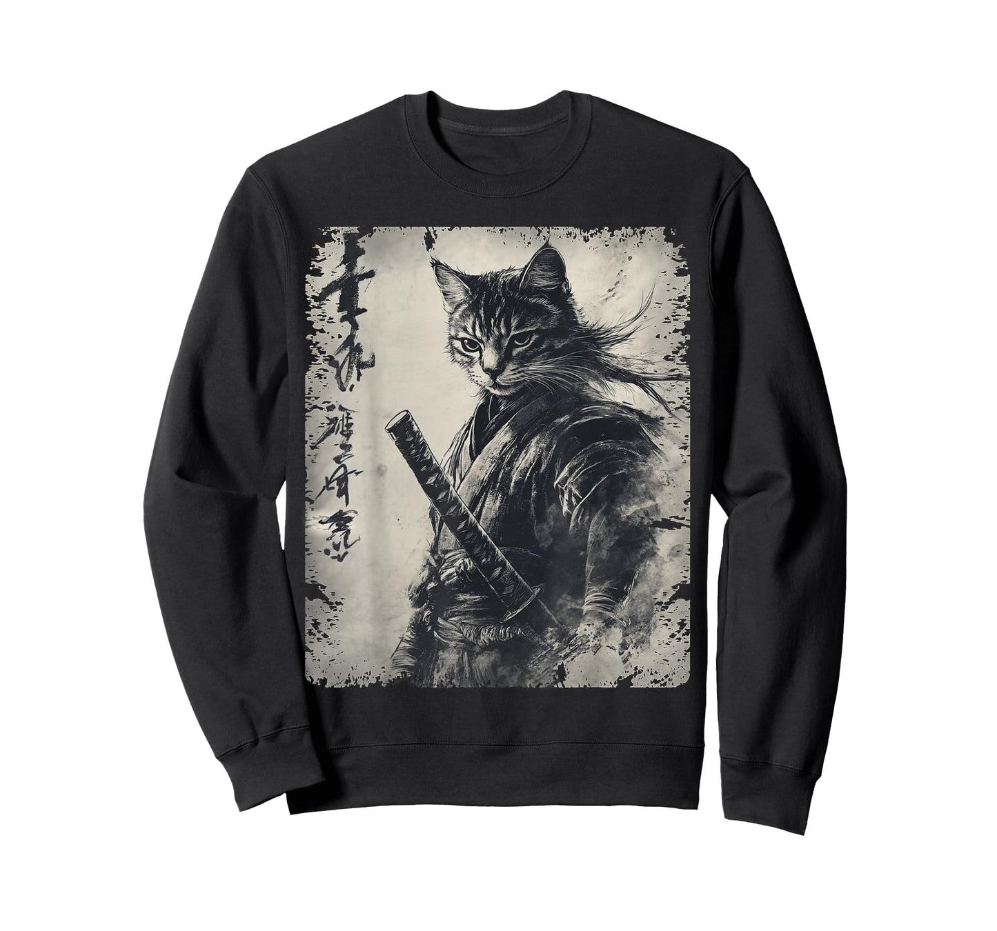 Samurai Cat Graphic Warrior Vintage Japanese Art Anime T-Shirt