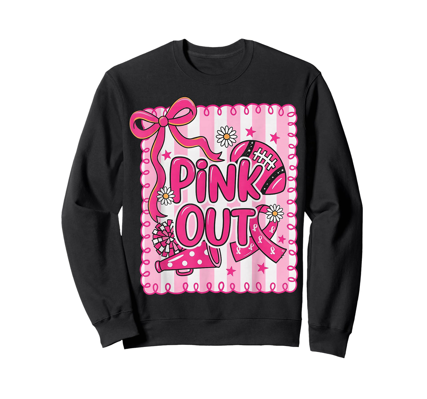 HUGvyn Breast Cancer: Pink Out Football Bow Pink Cheer Women T-Shirt