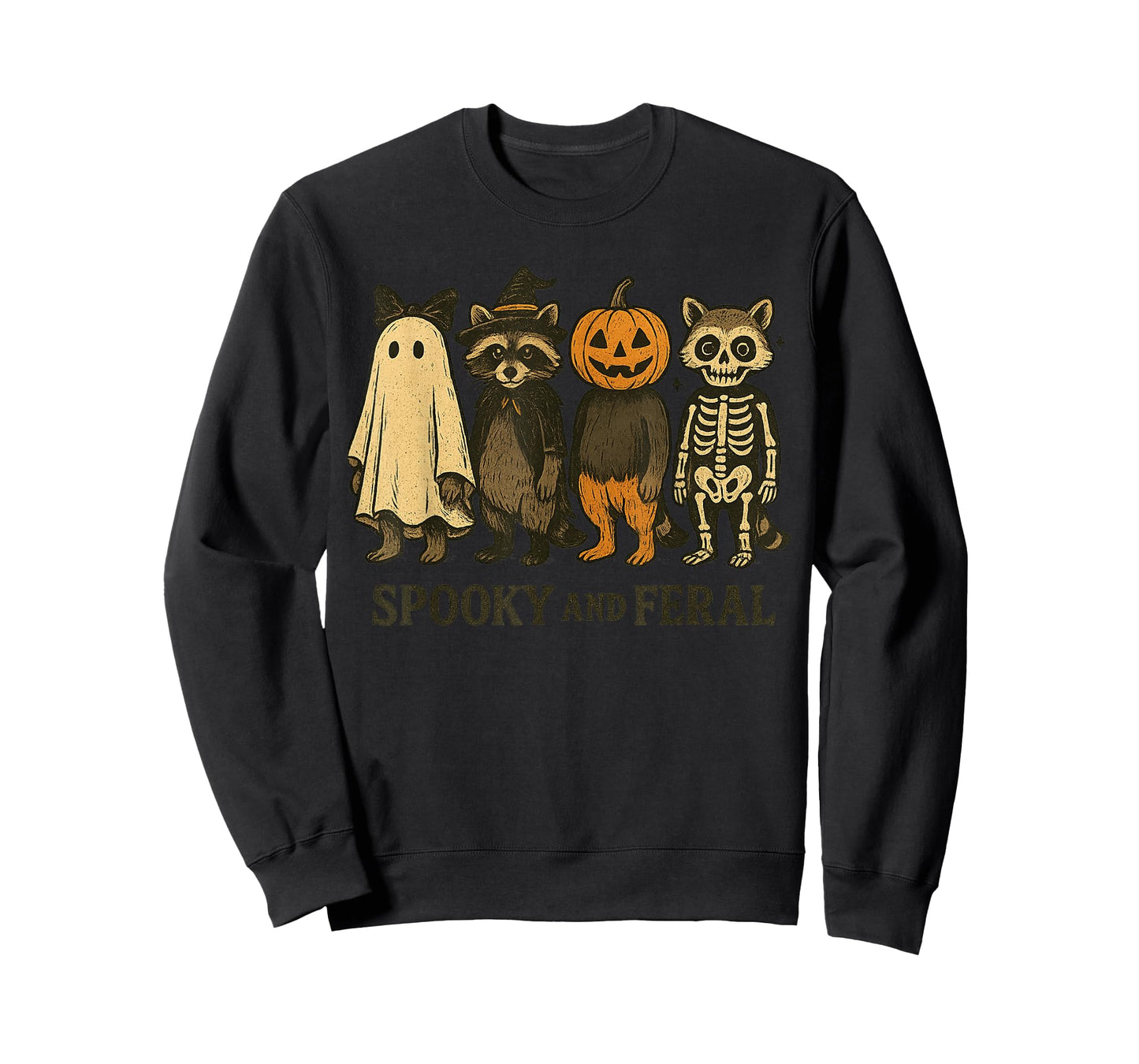 Halloween Raccoon Spooky And Feral Ghost Spooky Season T-Shirt