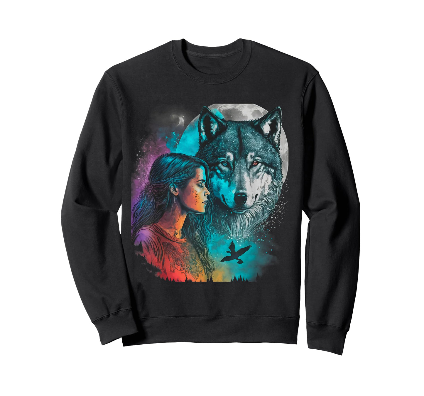 Ethnic Tribal Wolf Boho Feather Native American Hippie Women T-Shirt