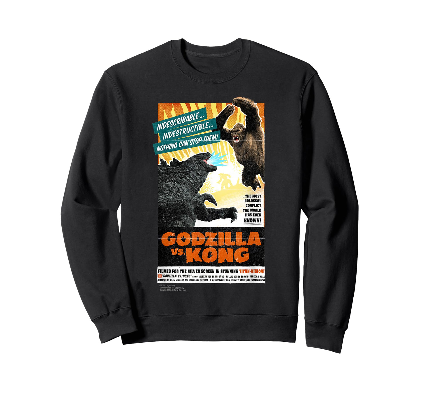 Monsterverse Godzilla vs Kong - Titan-Vision Retro Poster Unisex Adults Kids Black Short Sleeve T-Shirt