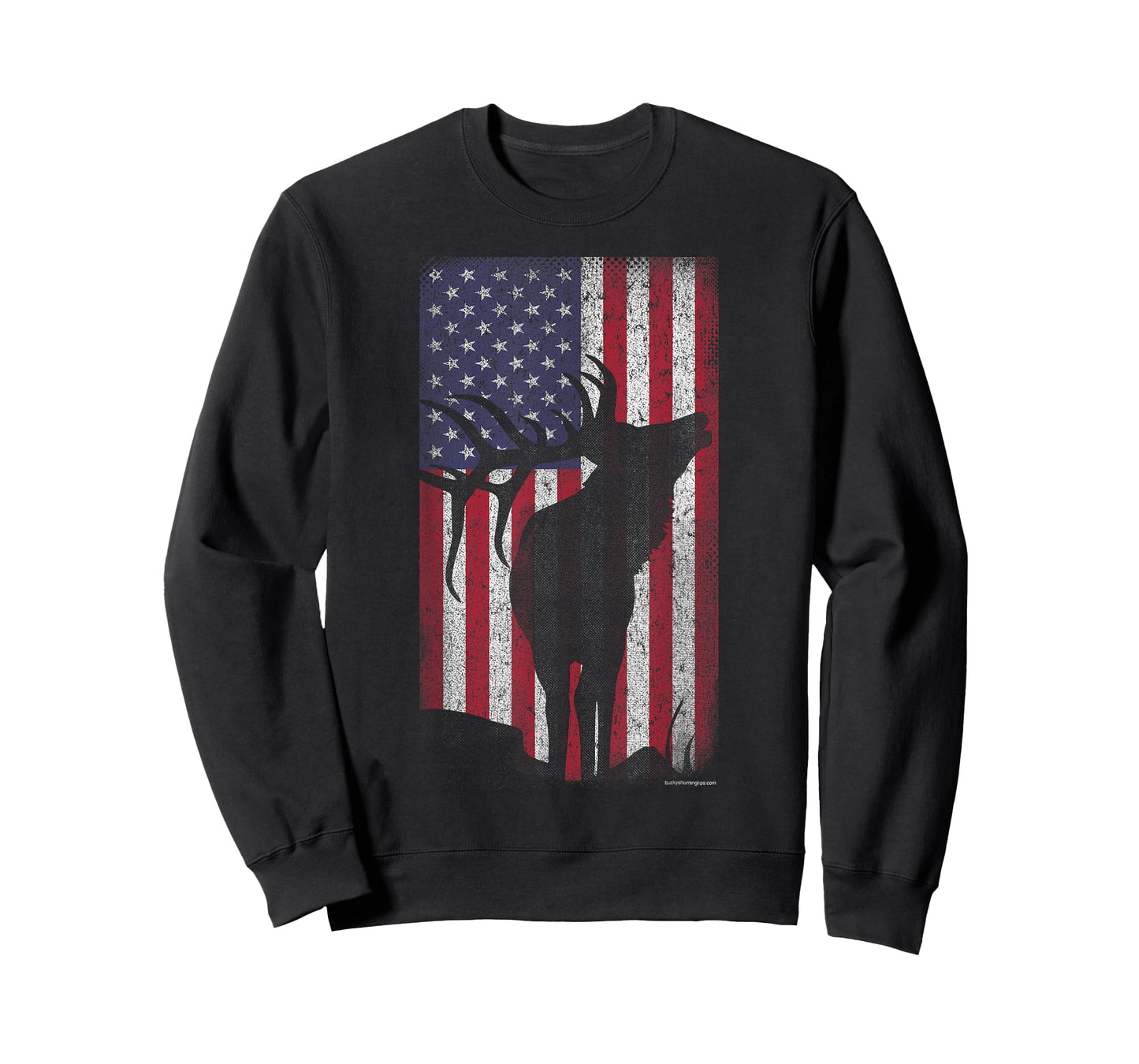 Elk Hunting Bugling Bull US Flag - American Retro T-Shirt
