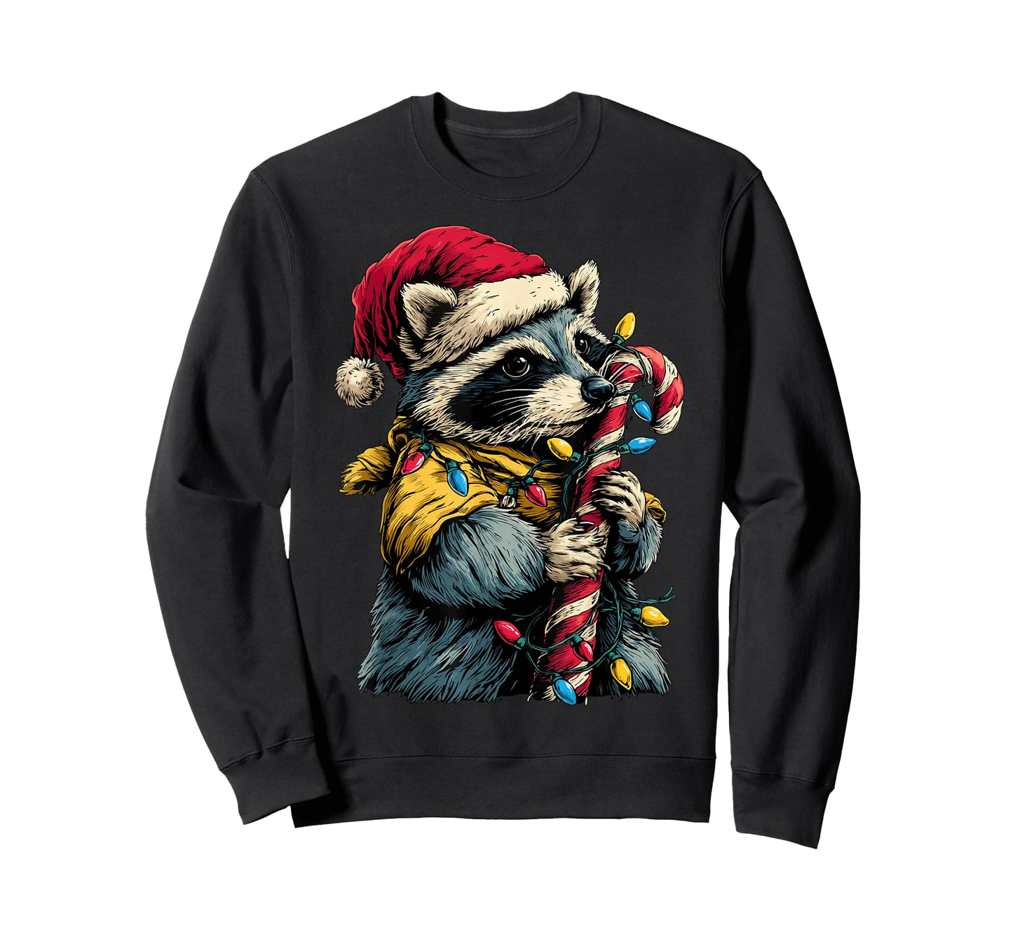 Cute Raccoon with Candy and Christmas Lights Festive Animal T-Shirt