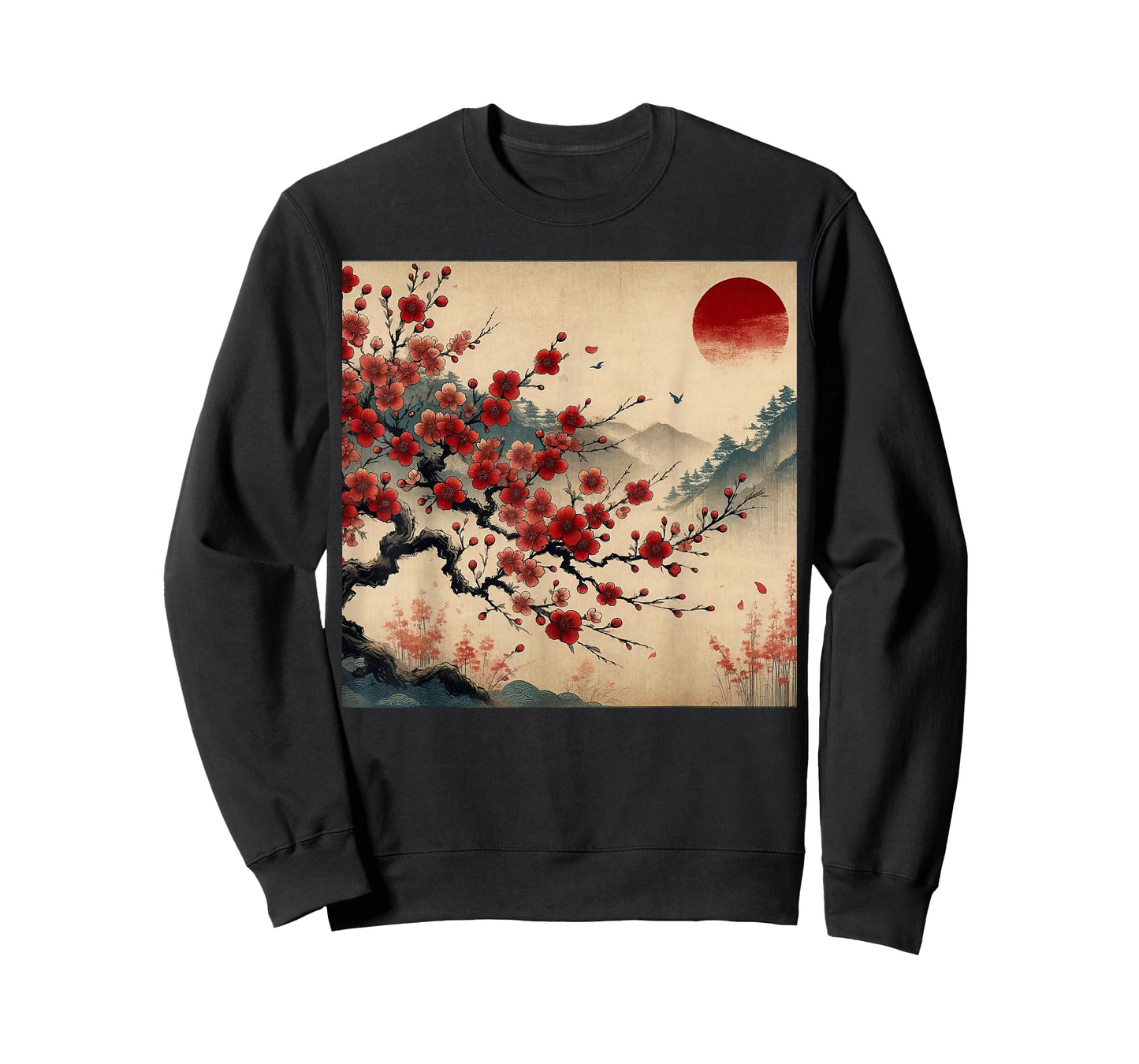 Vintage Cherry Blossom Woodblock Tee Japanese Graphical Art T-Shirt