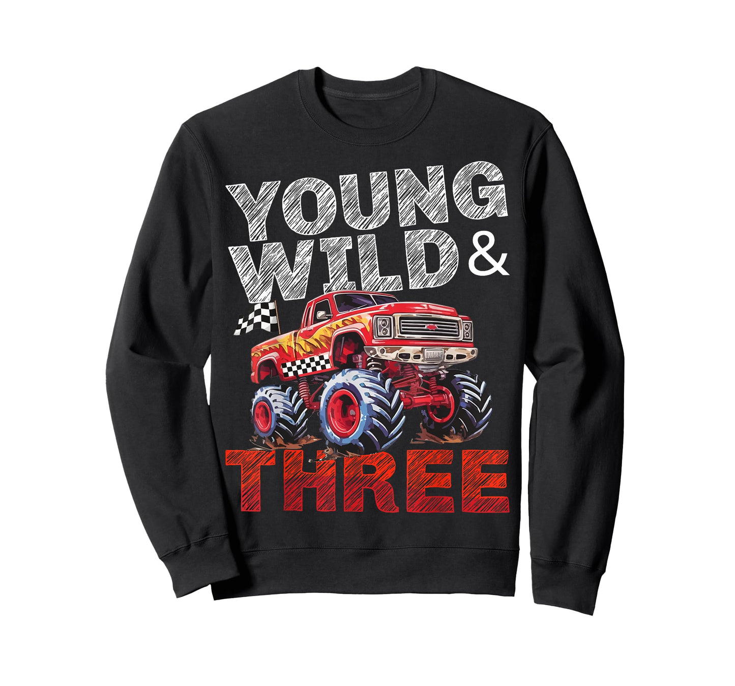 Kids 3rd Birthday Monster Trucks Young Wild and Three 3 Boys T-Shirt