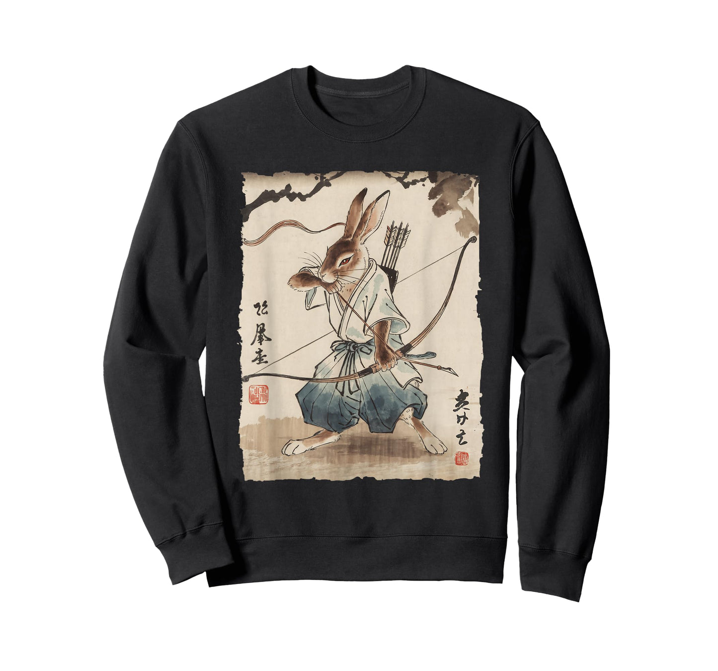 Rabbit Samurai Archer Japanese Ink Art for Men Women Kids T-Shirt