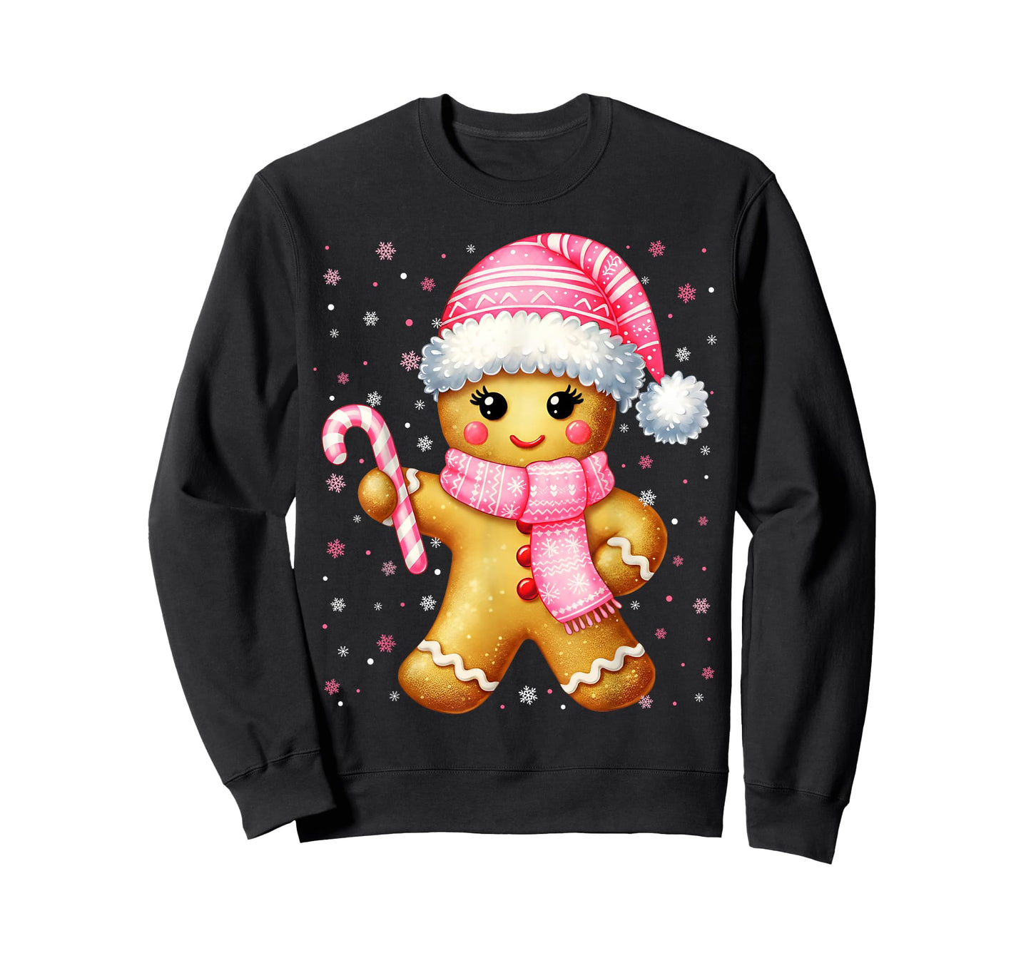 Cute Gingerbread Pink Candy Cane Christmas Xmas Girl Women T-Shirt