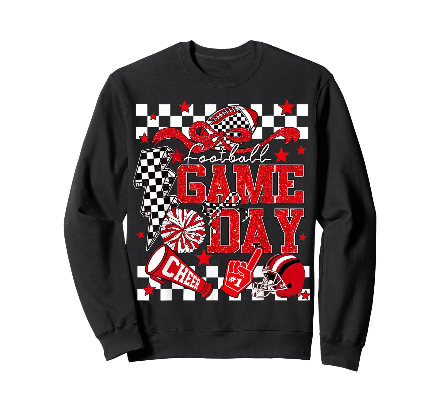 Game Day Football Red Black Touchdown Dad Mom Girls Go Cheer T-Shirt