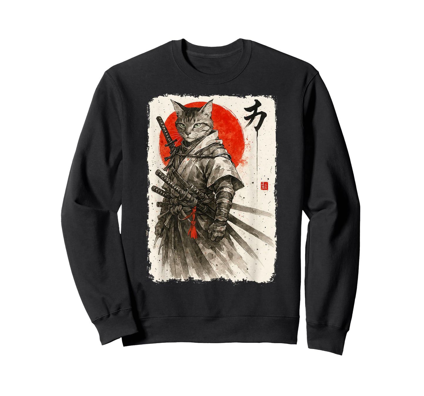 Samurai Cat Warrior Sumi-e Kawaii Japanese Art Cat Samurai T-Shirt