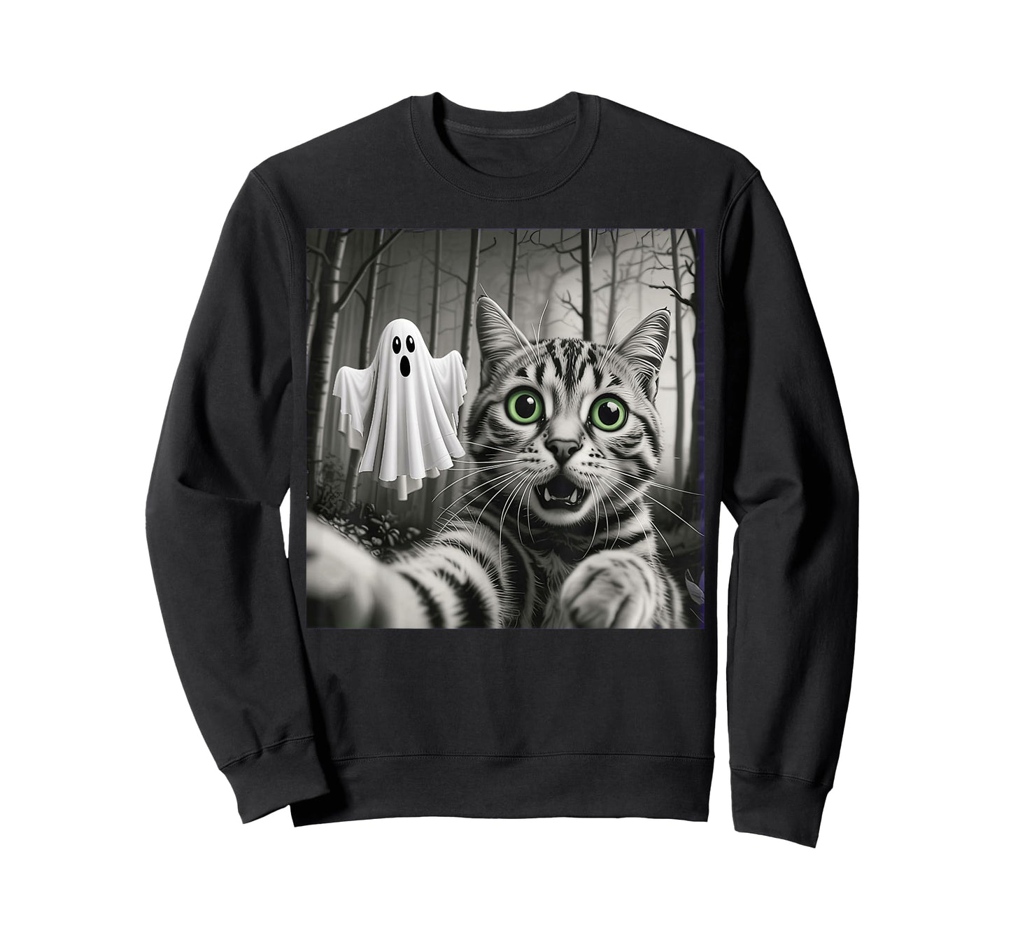 Halloween Cat Selfie with Spooky Ghost T-Shirt