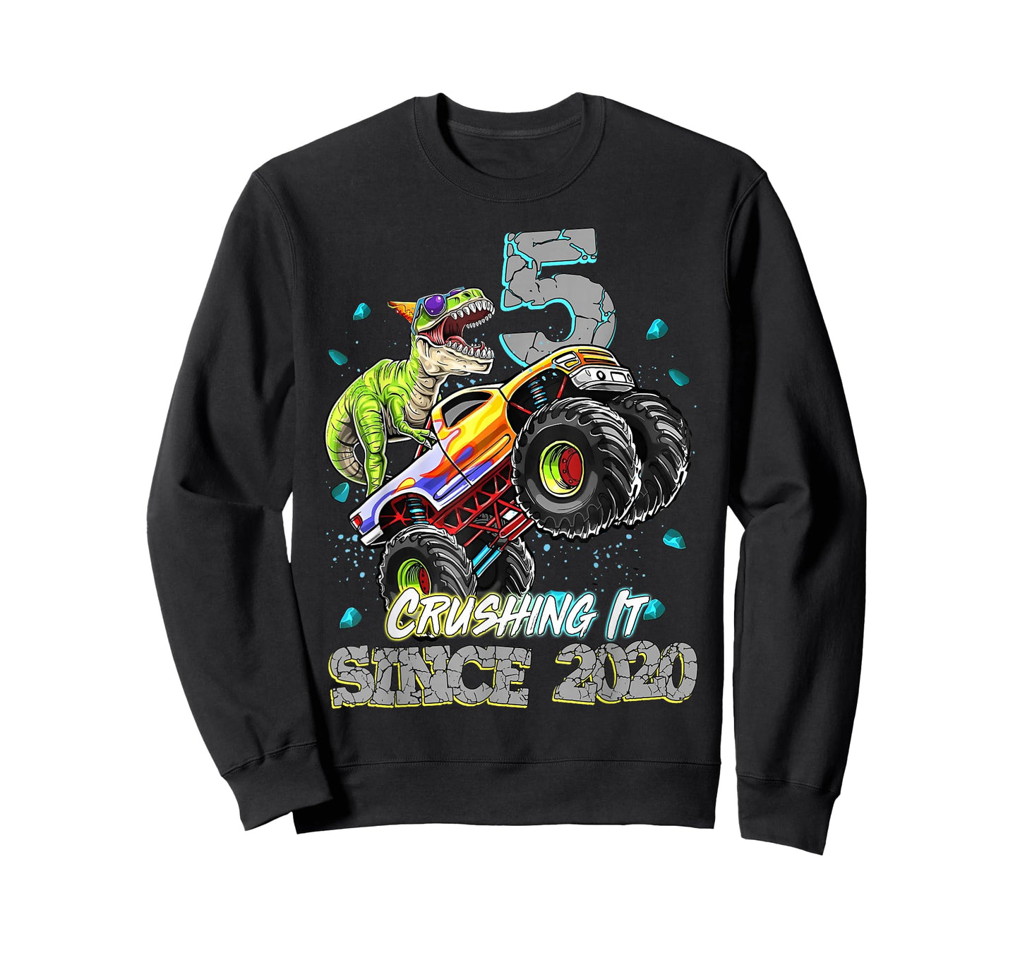 5th Birthday Since 2020 Monster Truck Dinosaur Birthday Boy T-Shirt