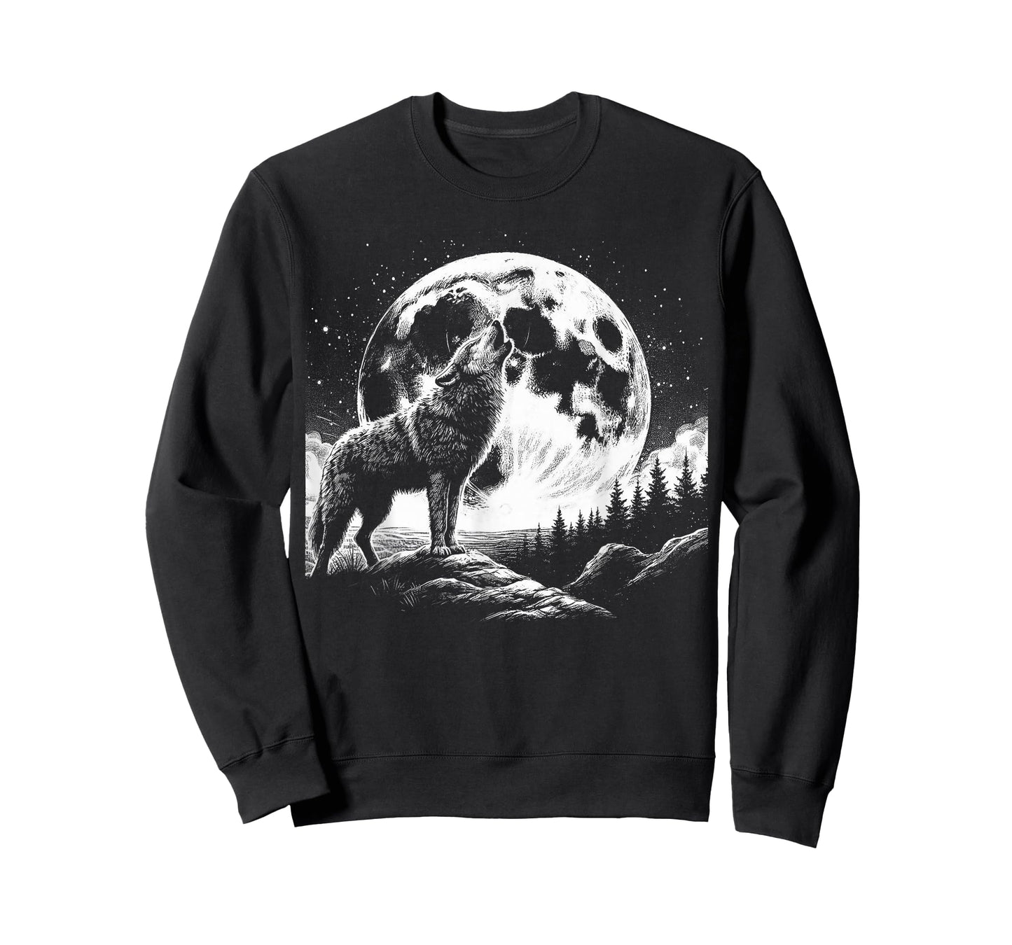 Wolf Howling Moon Graphic Tee -Nature Wildlife Forest Animal T-Shirt