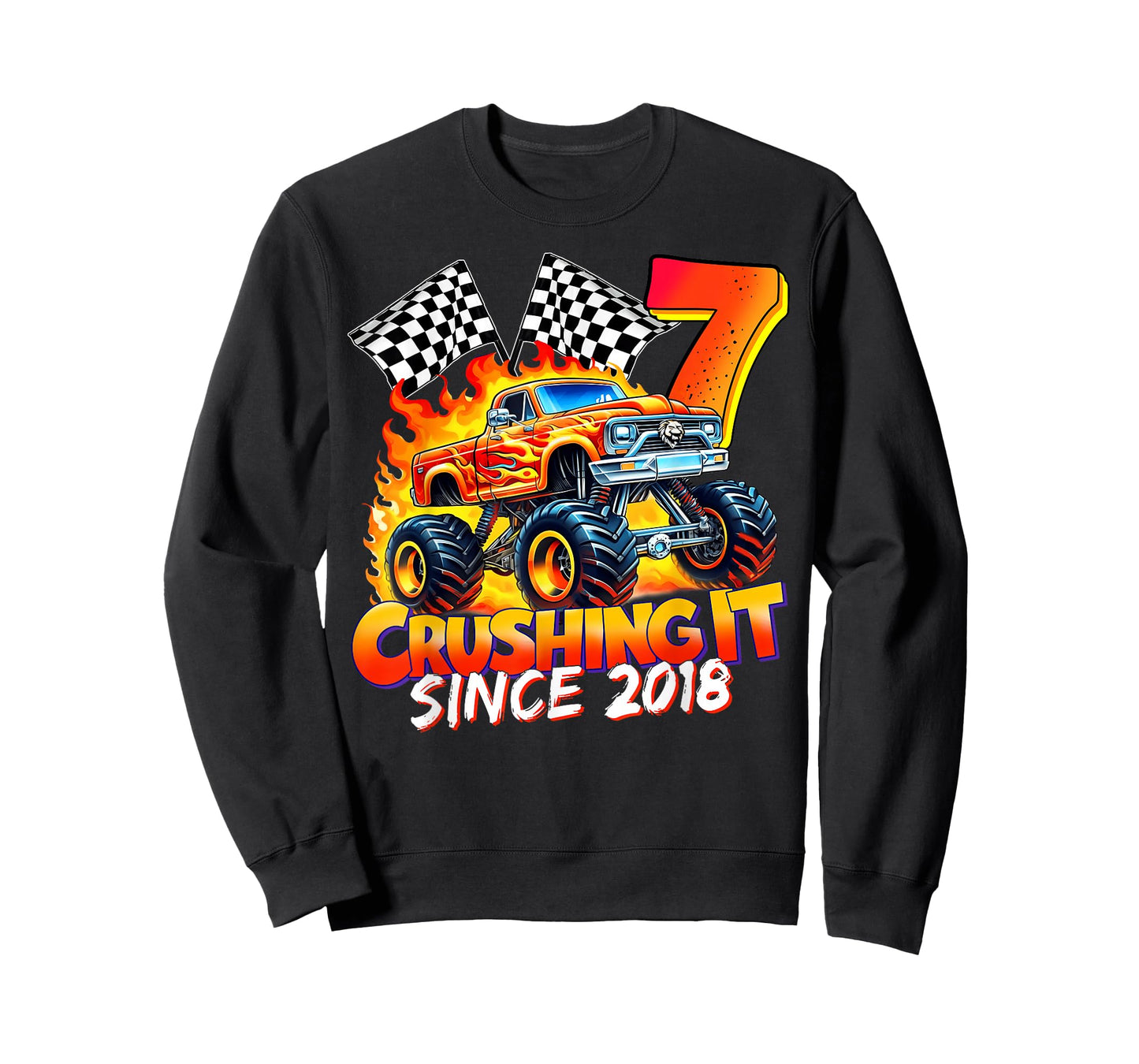 Monster Truck Birthday 7 Year Old Born 2018 7th Party Boys T-Shirt