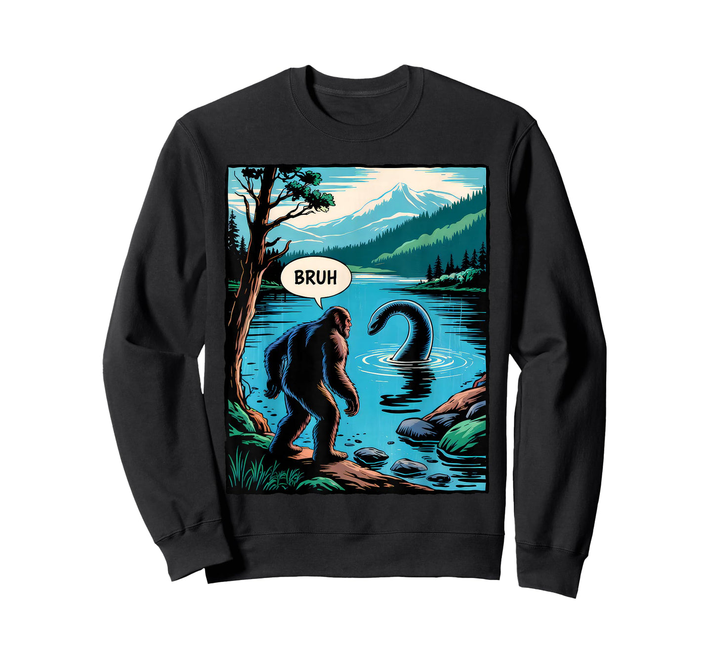 Funny Bigfoot Sasquatch Loch Ness Monster Introvert Bruh T-Shirt