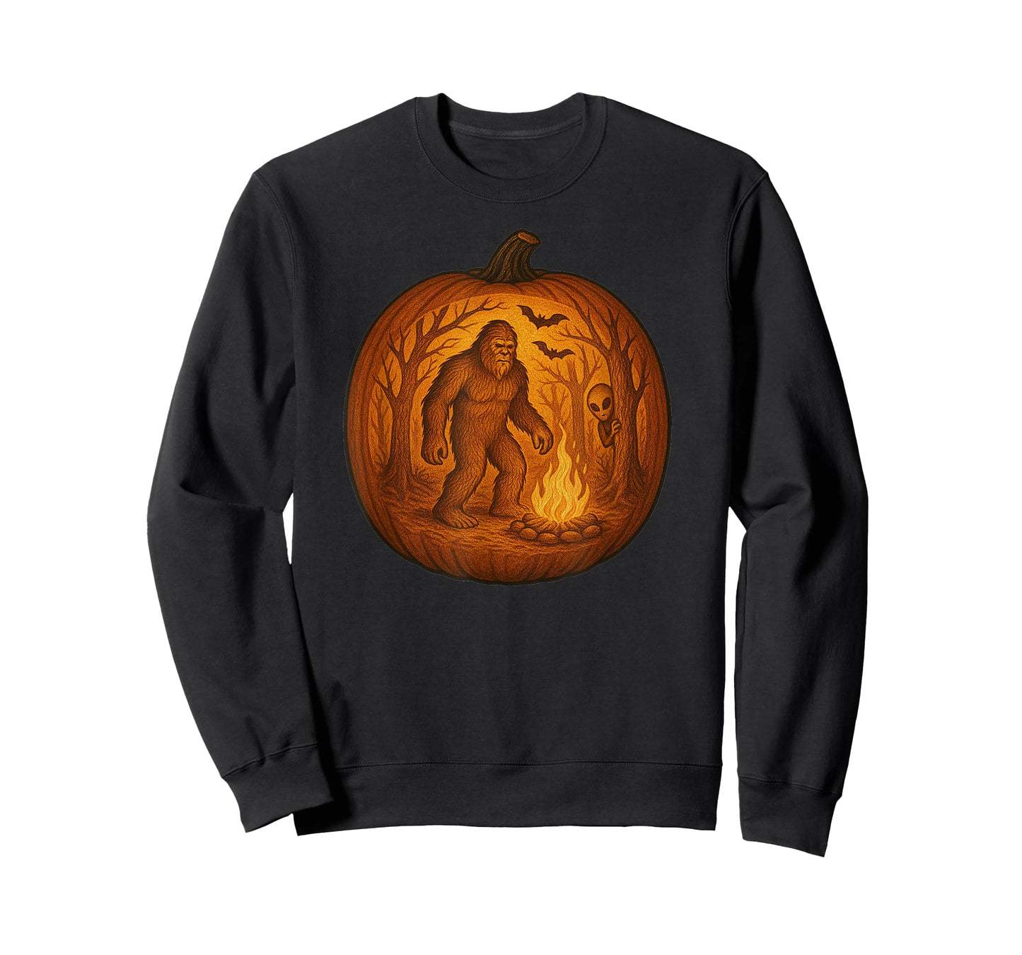 Bigfoot and Alien Halloween Pumpkin Carving T-Shirt