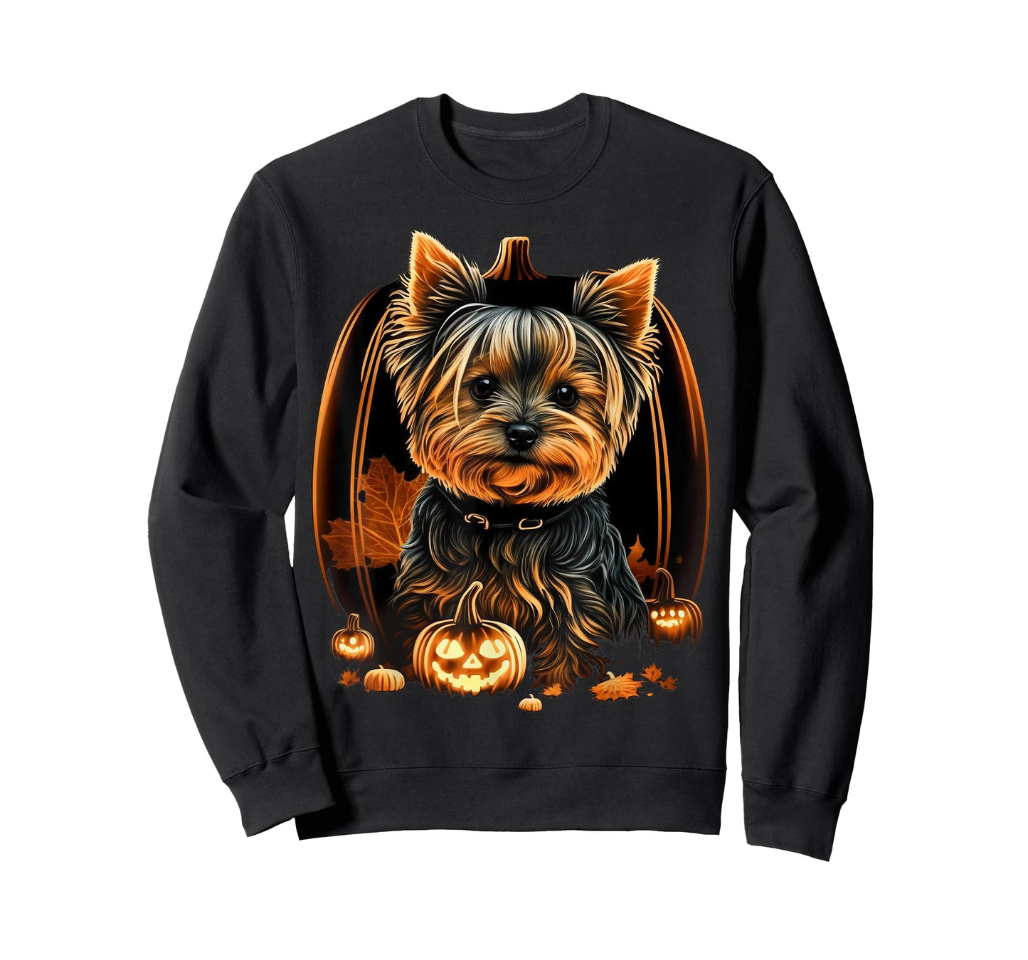 Pumpkin Yorkie Costume on Yorkshire Terrier Halloween T-Shirt
