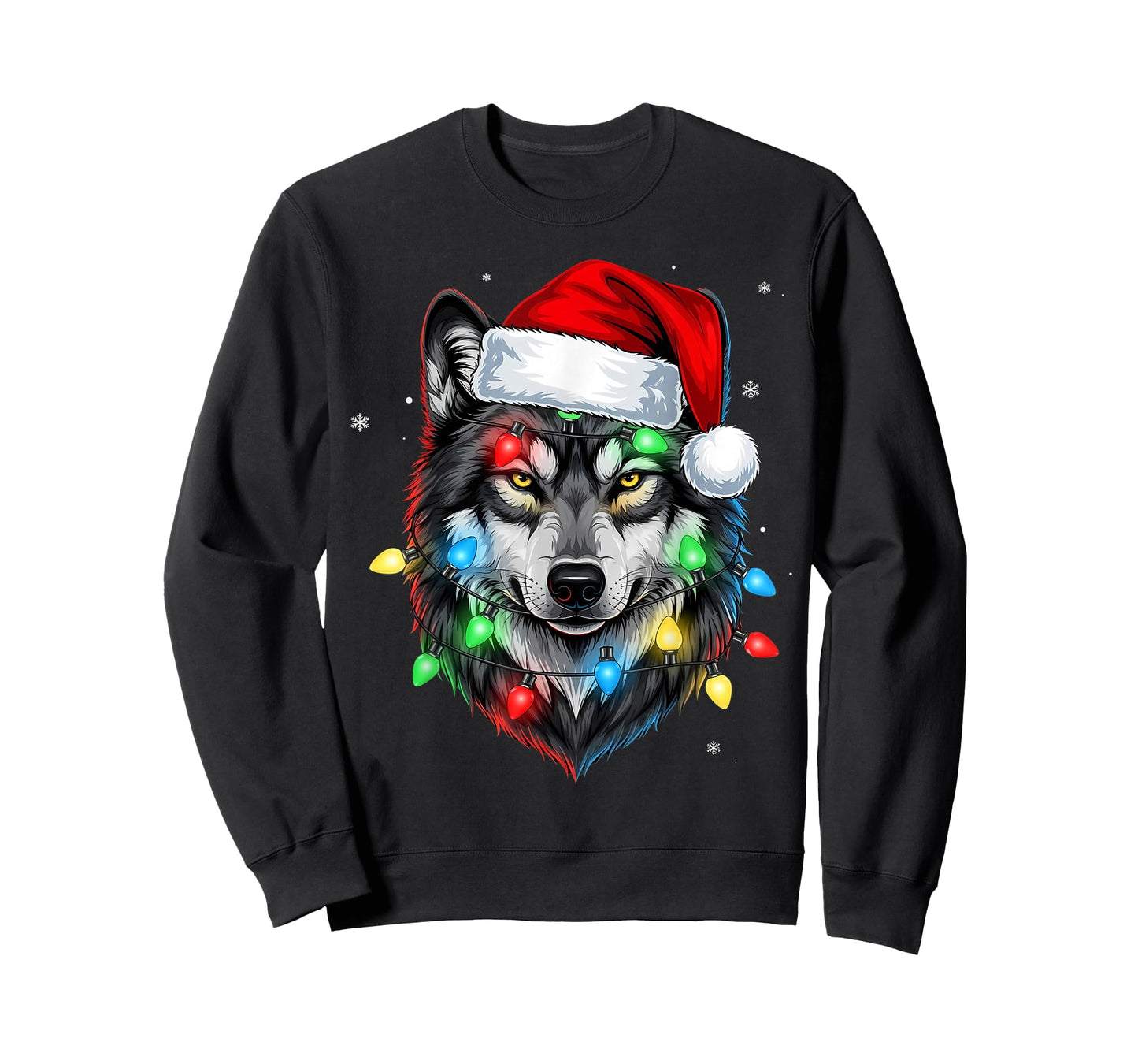 Christmas Lights Wolf Santa Hat Cute Xmas Pajamas T-Shirt