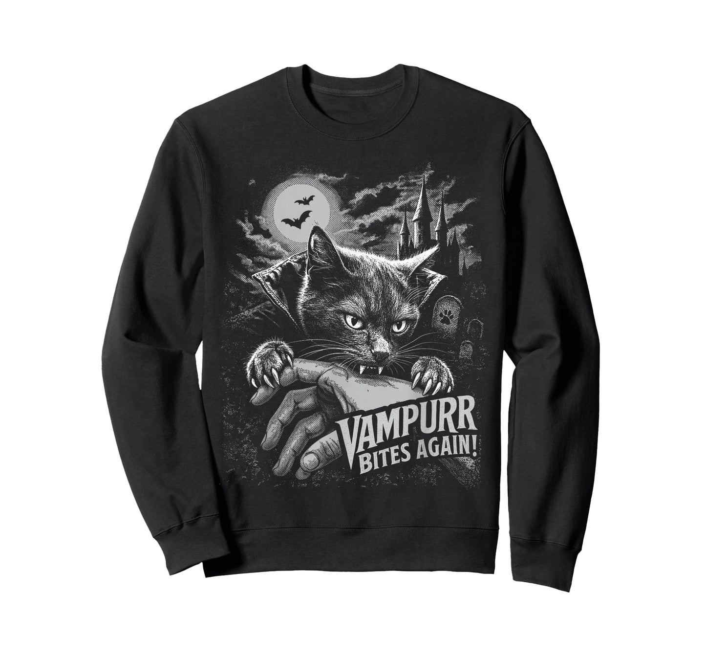 Funny Cat Vampurr Bites Again Halloween Vintage Graphic T-Shirt